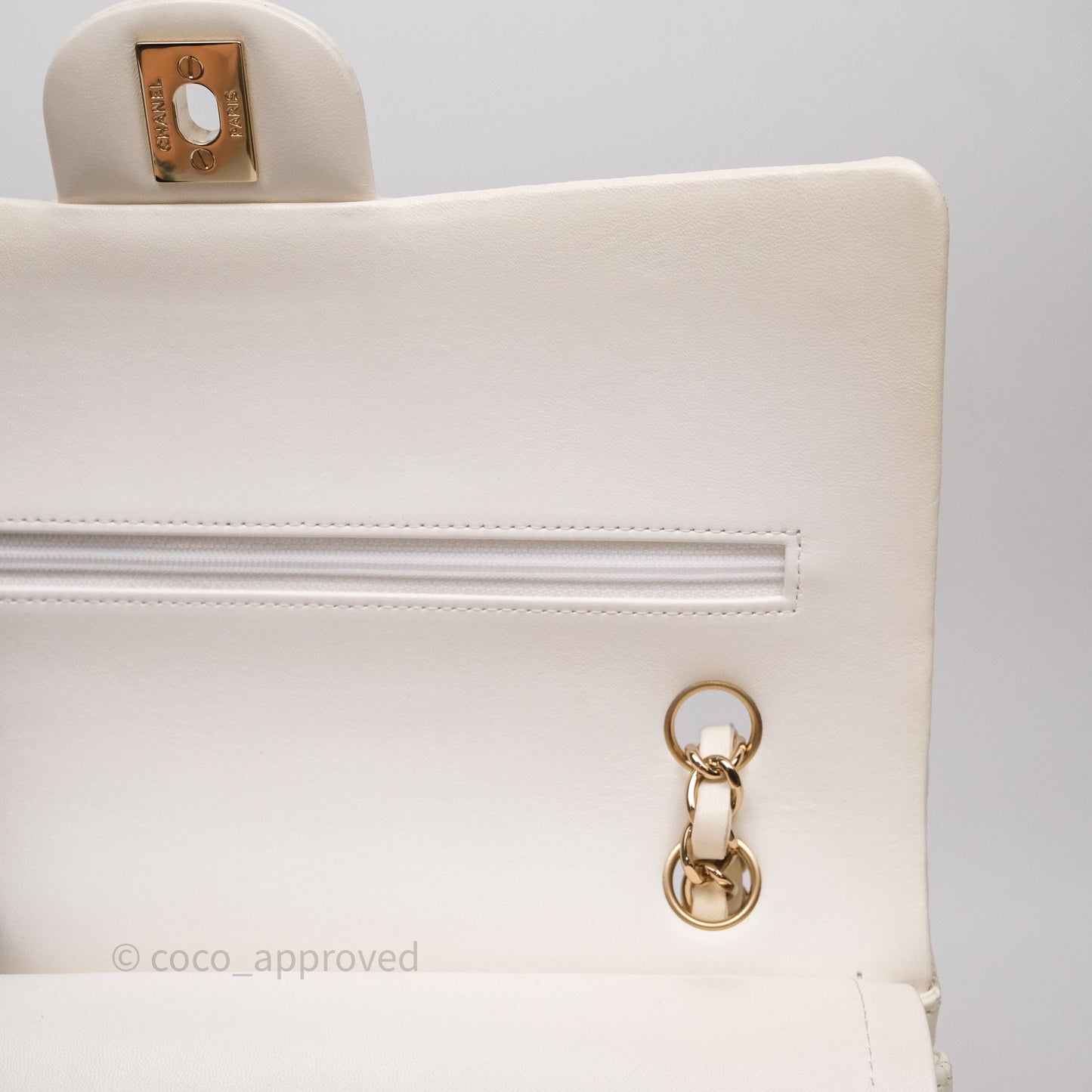 Chanel Classic M/L Medium Flap Quilted Ivory White Lambskin Gold Hardware