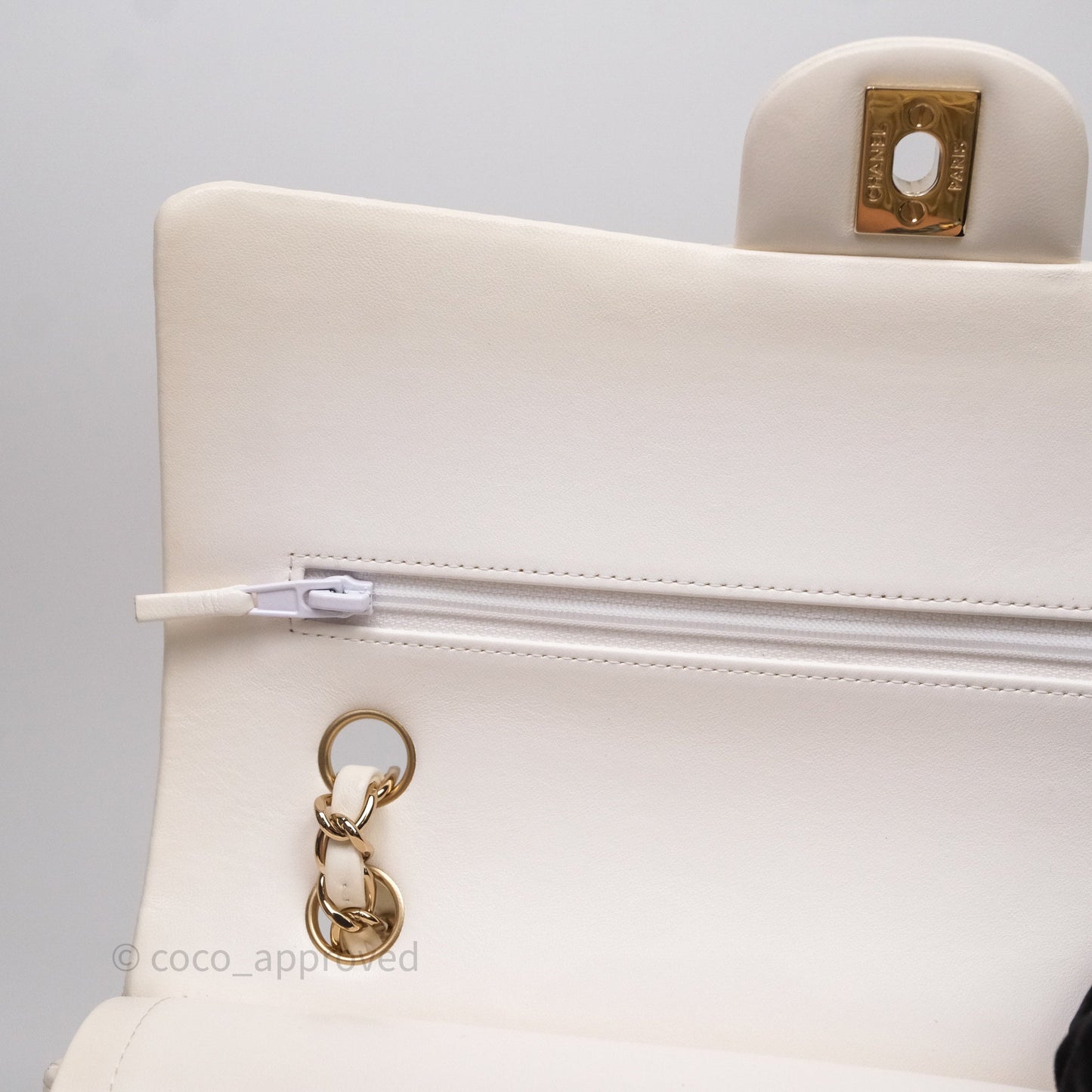 Chanel Classic M/L Medium Flap Quilted Ivory White Lambskin Gold Hardware
