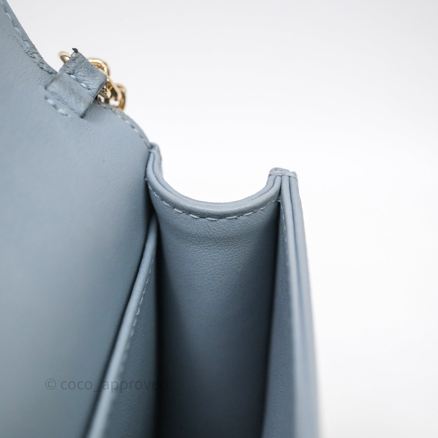 Christian Dior Lady Dior Pouch with Chain Blue Grey Cannage Lambskin Gold Hardware