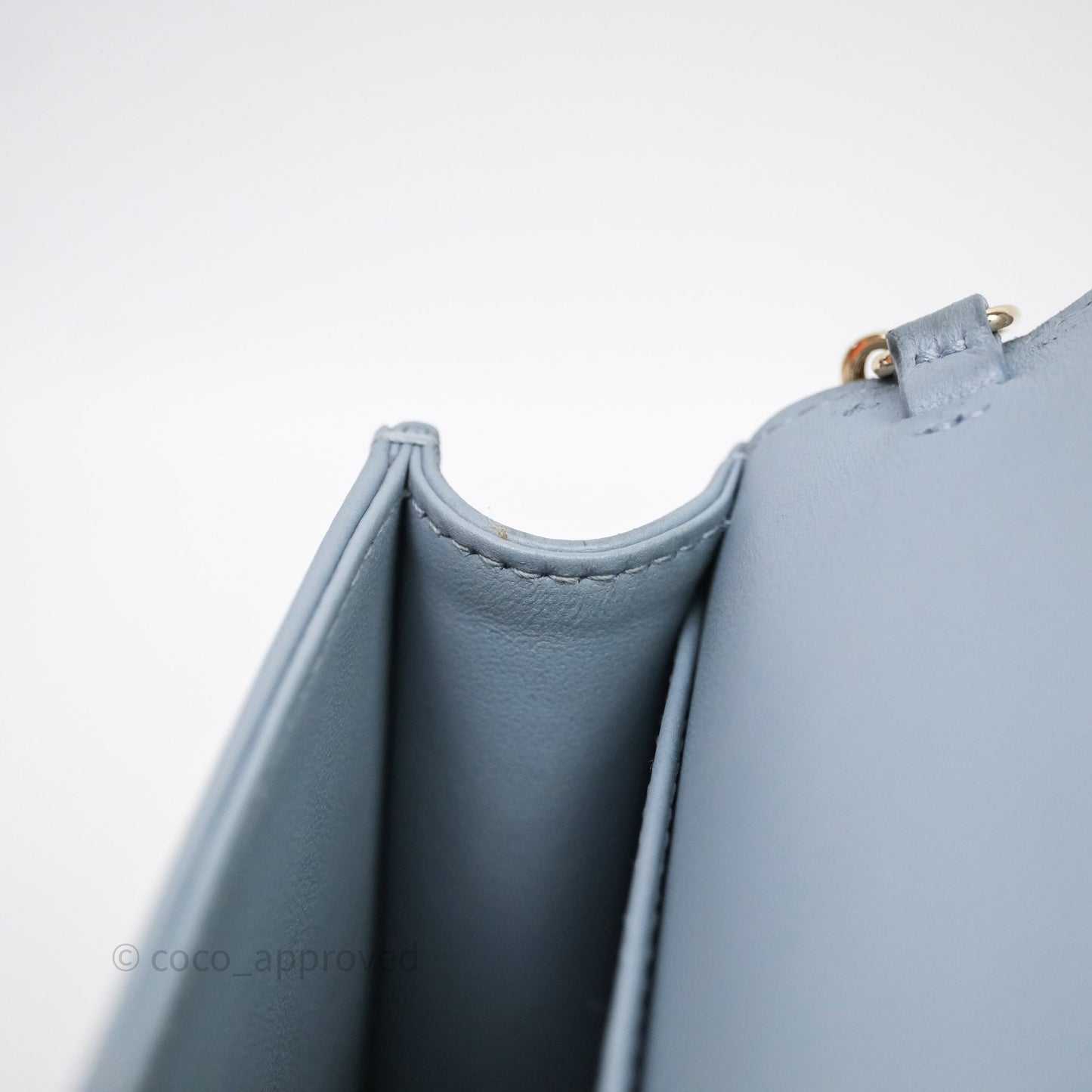 Christian Dior Lady Dior Pouch with Chain Blue Grey Cannage Lambskin Gold Hardware