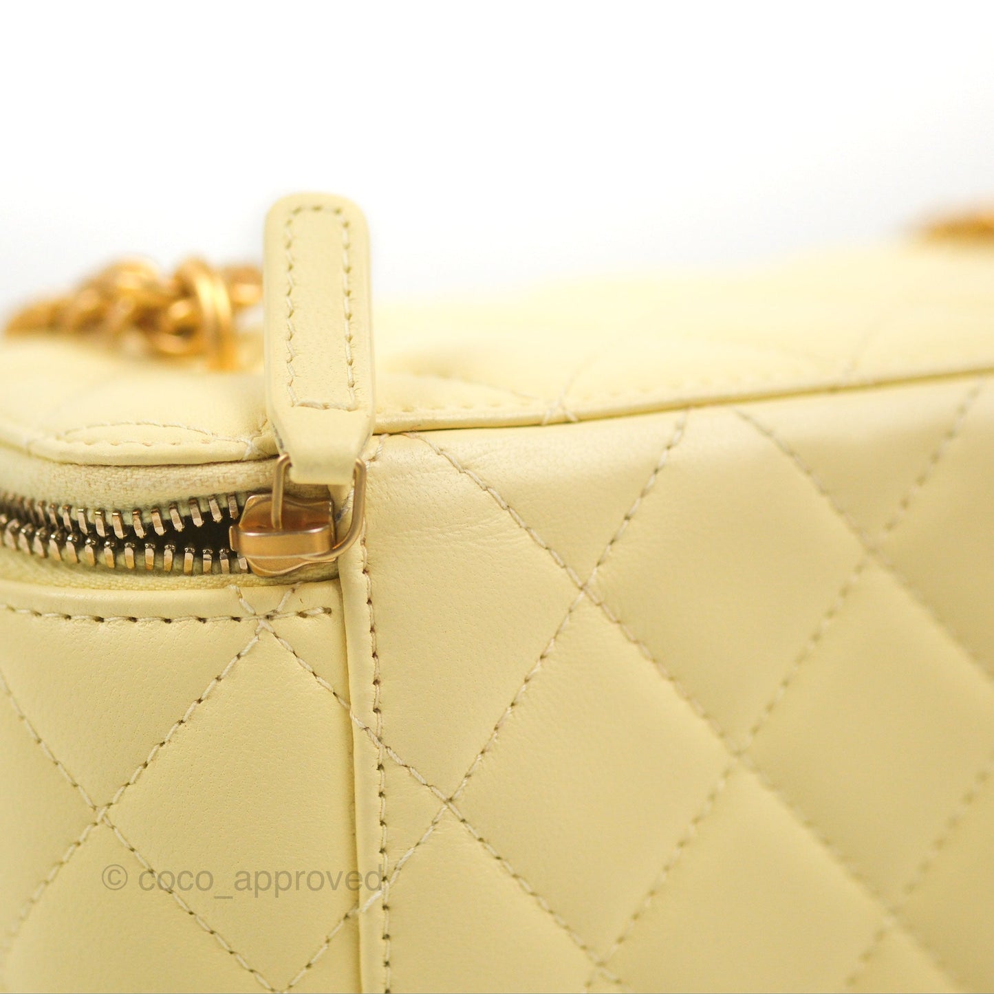 Chanel Quilted Vanity Rectangular with Camellia Adjustable Chain Light Yellow Lambskin 23S