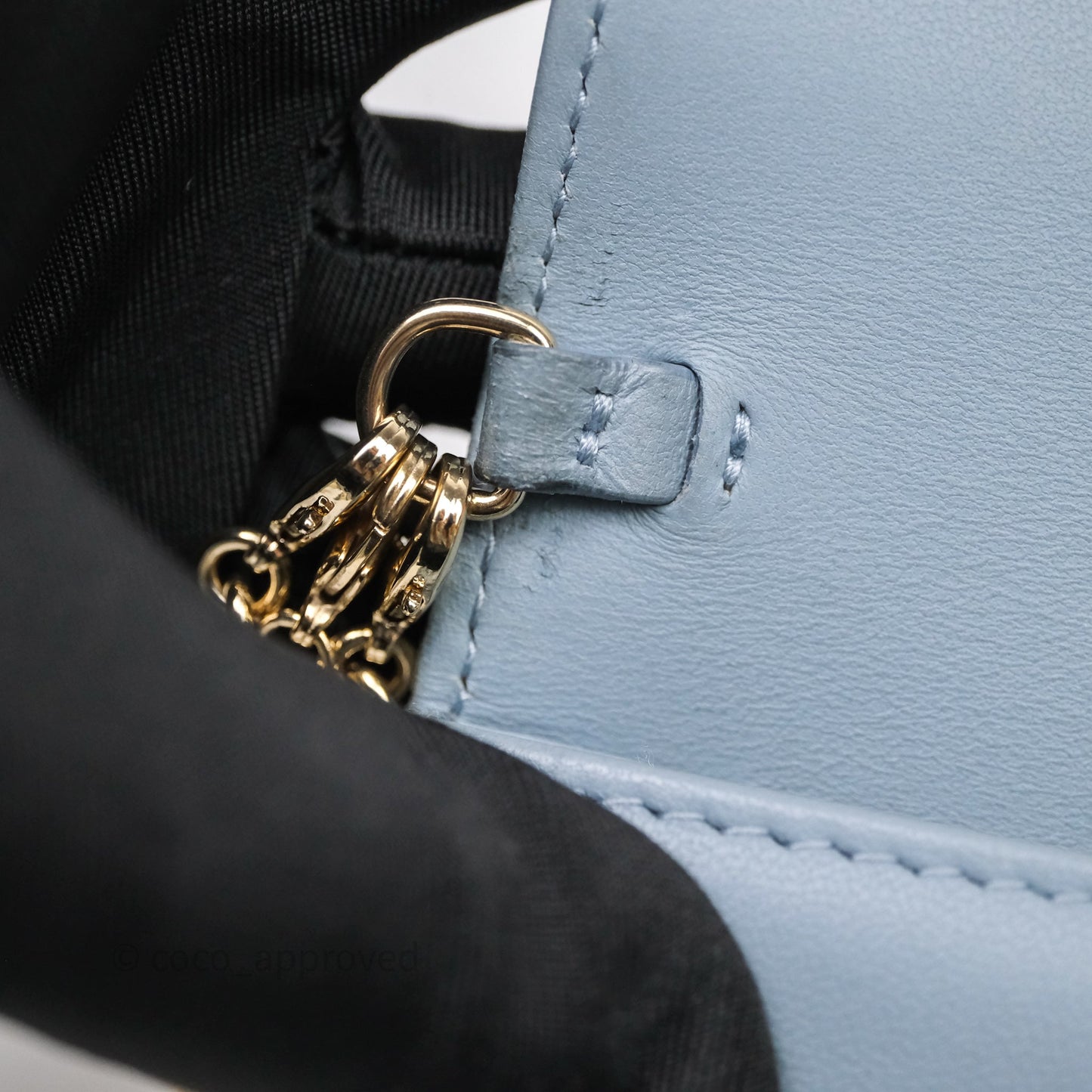 Christian Dior Lady Dior Pouch with Chain Blue Grey Cannage Lambskin Gold Hardware