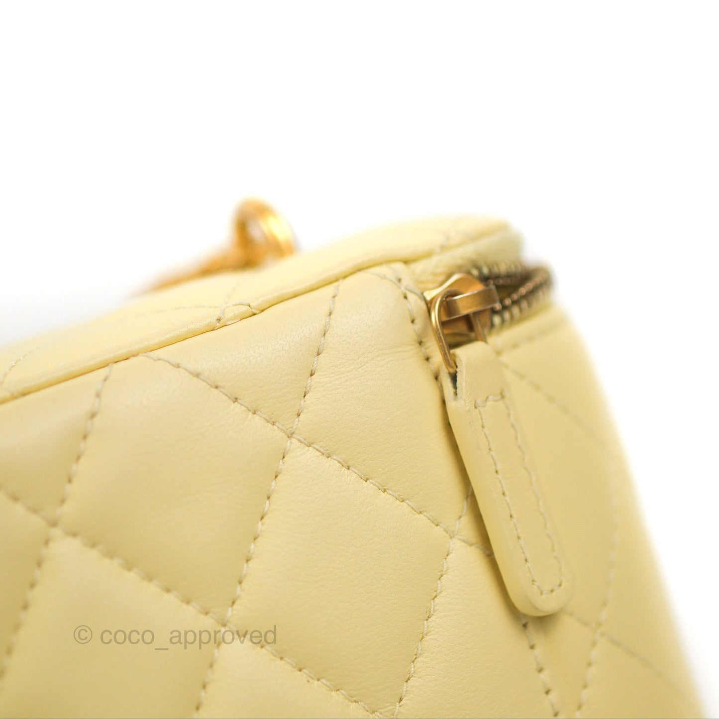 Chanel Quilted Vanity Rectangular with Camellia Adjustable Chain Light Yellow Lambskin 23S