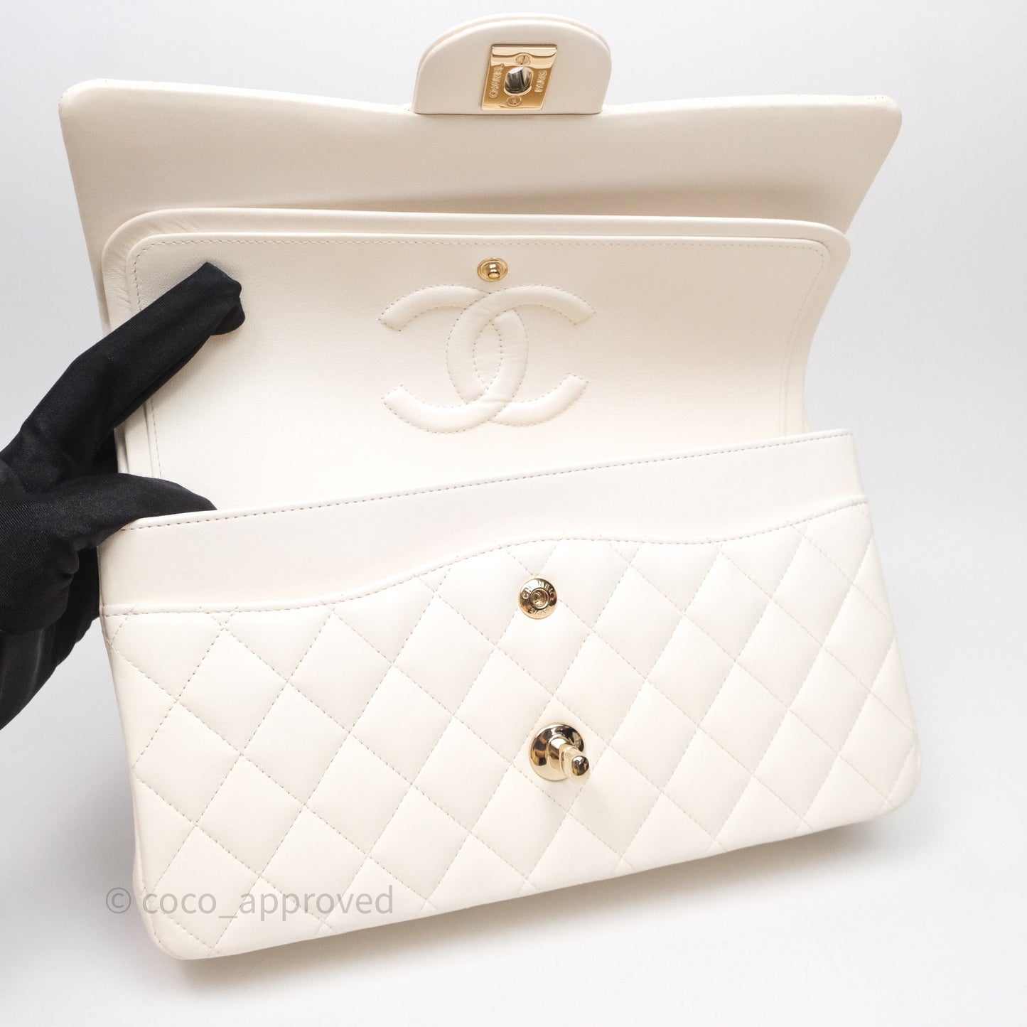 Chanel Classic M/L Medium Flap Quilted Ivory White Lambskin Gold Hardware