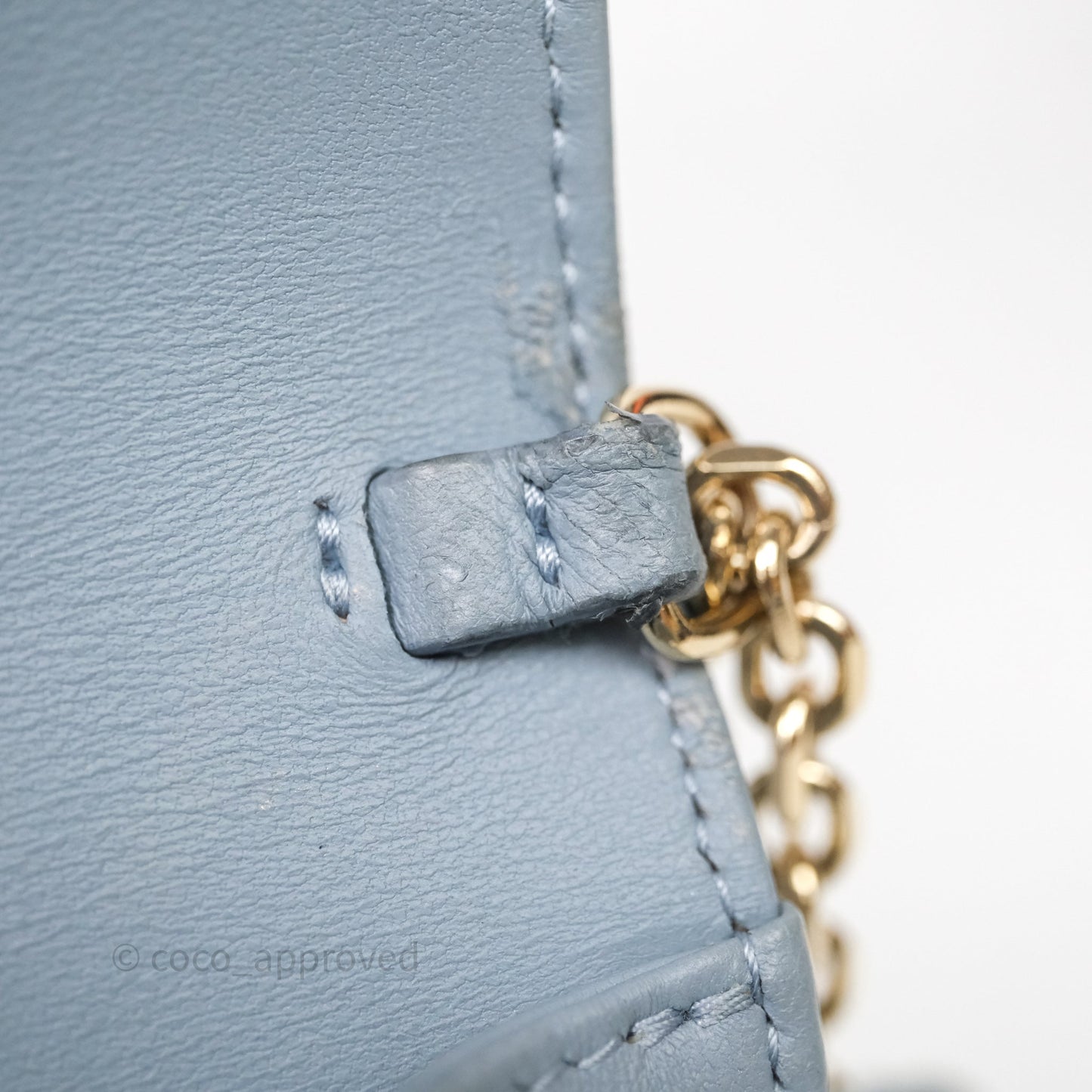 Christian Dior Lady Dior Pouch with Chain Blue Grey Cannage Lambskin Gold Hardware