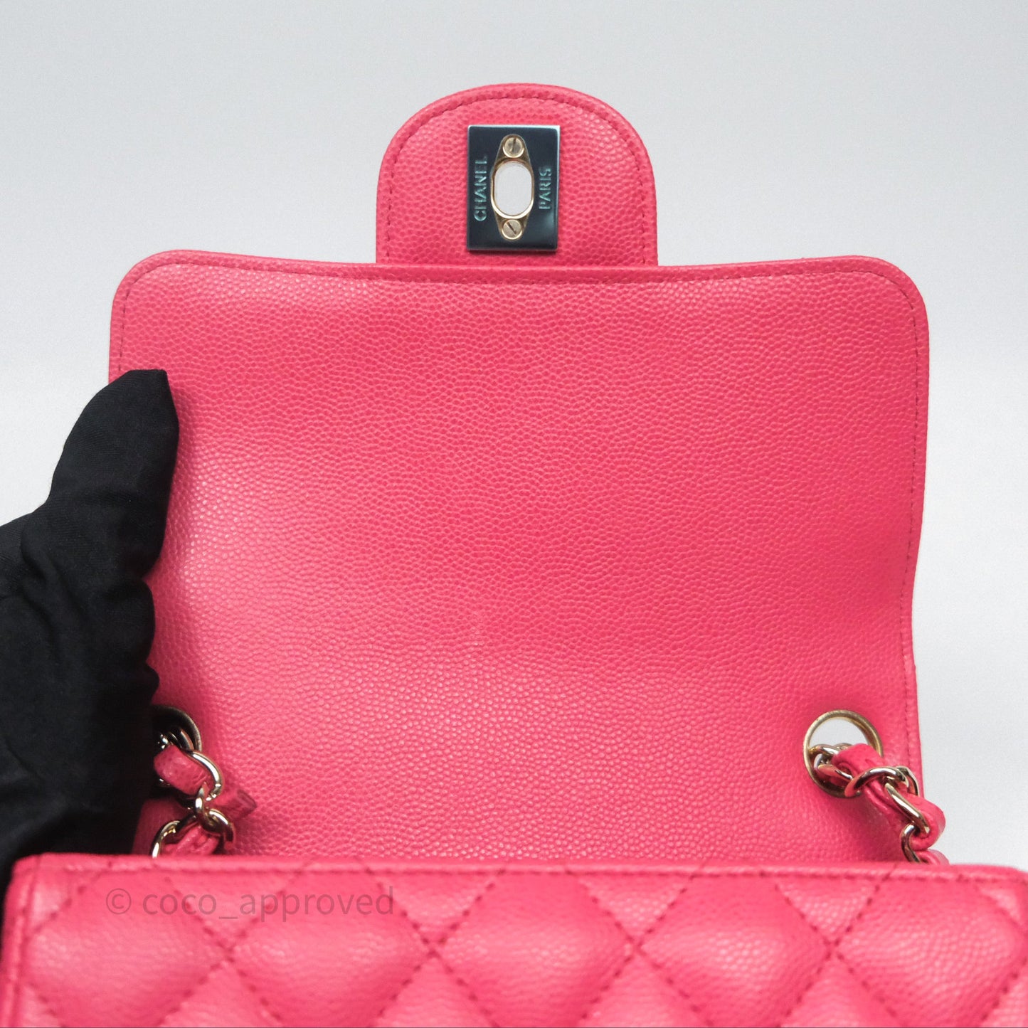 Chanel Quilted Mini Square Pink Caviar Gold Hardware