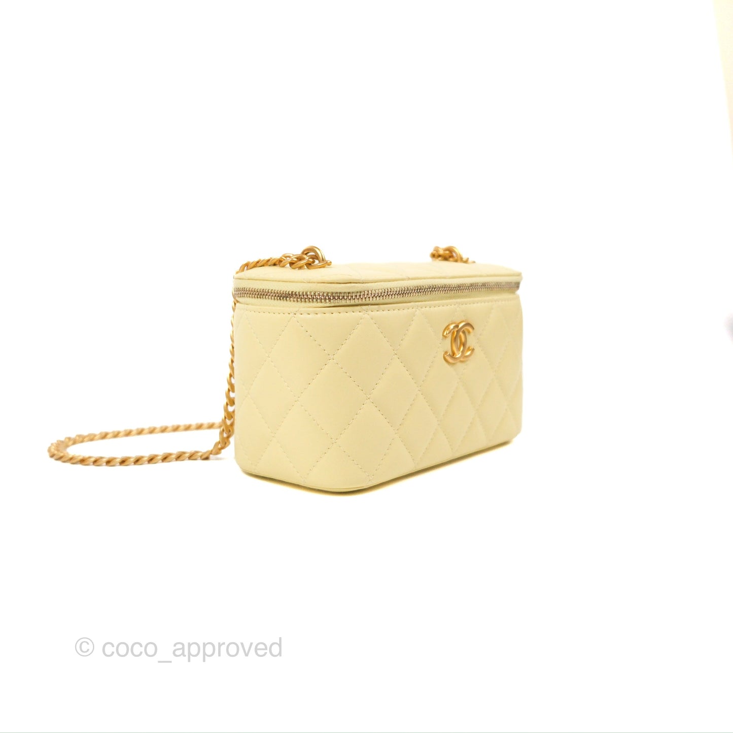 Chanel Quilted Vanity Rectangular with Camellia Adjustable Chain Light Yellow Lambskin 23S