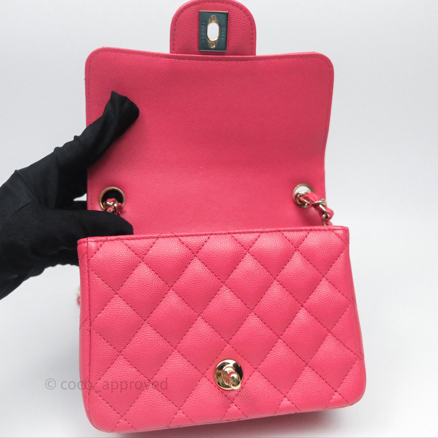 Chanel Quilted Mini Square Pink Caviar Gold Hardware