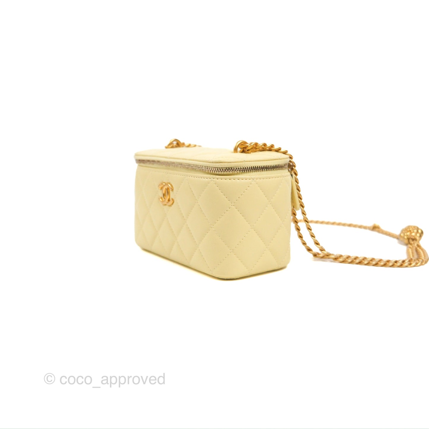 Chanel Quilted Vanity Rectangular with Camellia Adjustable Chain Light Yellow Lambskin 23S