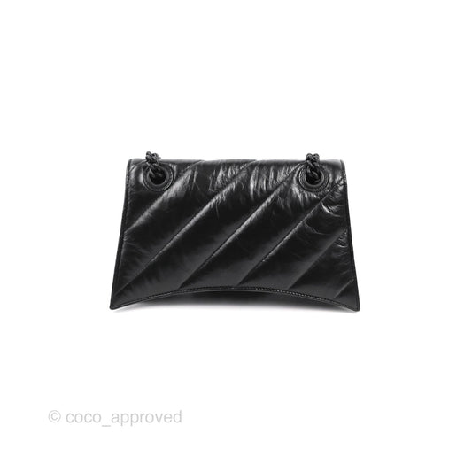 Balenciaga Small Crush Chain Bag Quilted Black Calfskin Black Matte Hardware