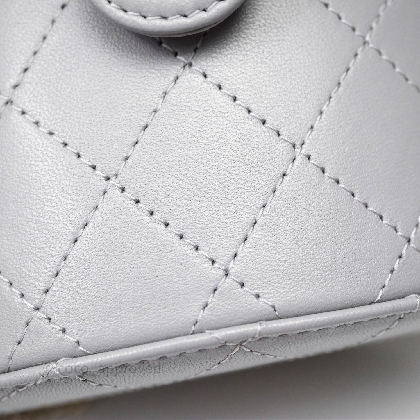 Chanel Quilted Round Vanity Clutch With Chain Grey Lambskin Gold Hardware