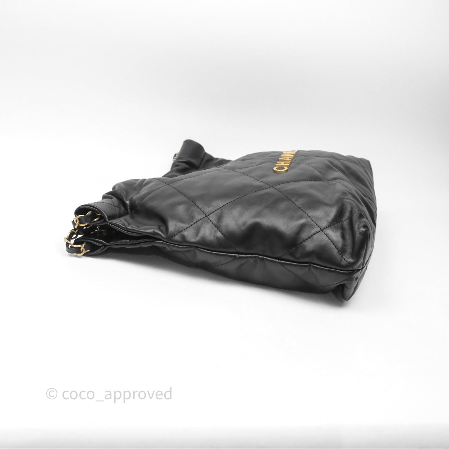 Chanel 22 Small Black Shiny Calfskin Aged Gold Hardware