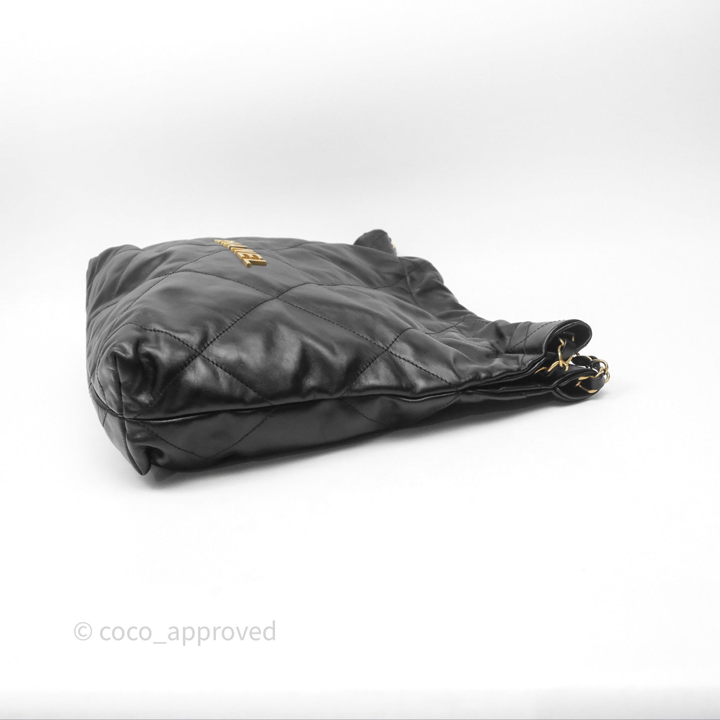 Chanel 22 Small Black Shiny Calfskin Aged Gold Hardware