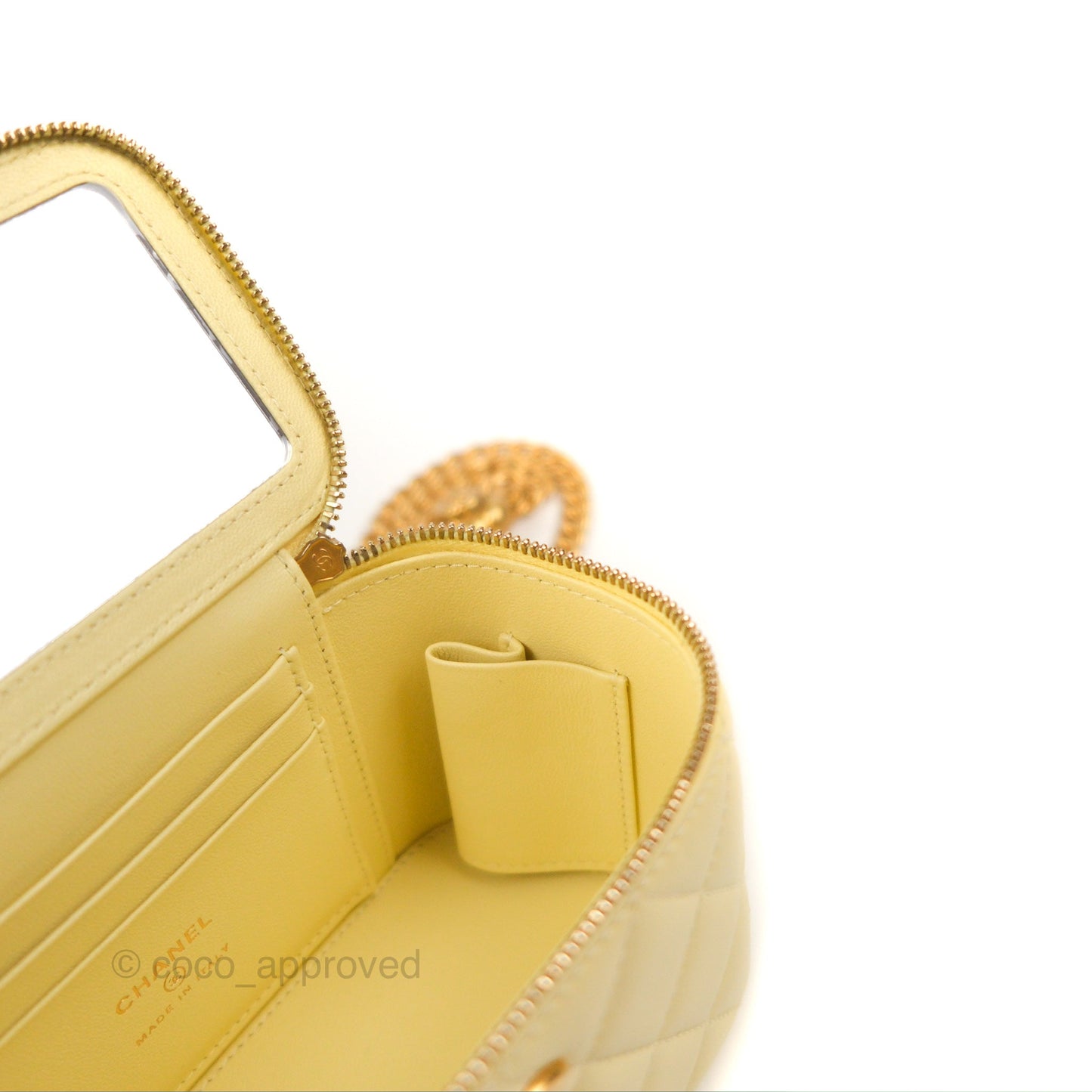 Chanel Quilted Vanity Rectangular with Camellia Adjustable Chain Light Yellow Lambskin 23S