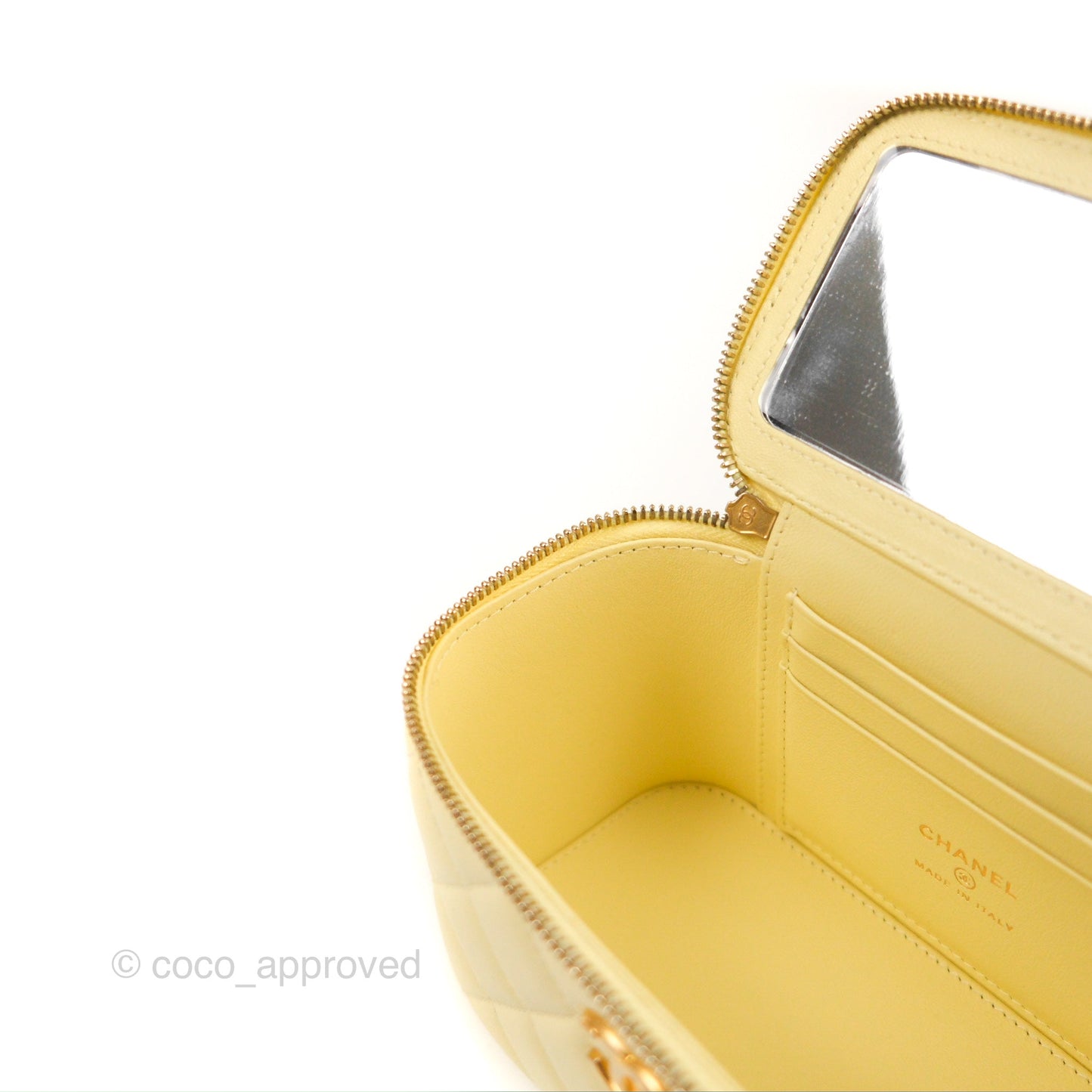 Chanel Quilted Vanity Rectangular with Camellia Adjustable Chain Light Yellow Lambskin 23S