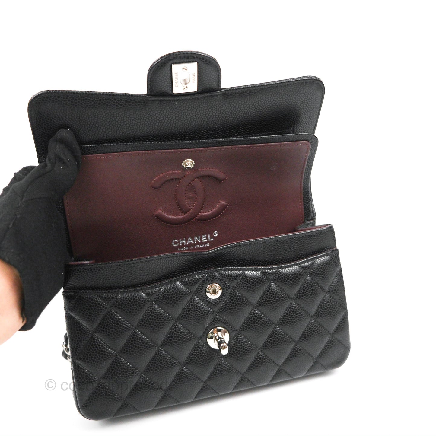Chanel Small Classic Flap Quilted Black Caviar Silver Hardware