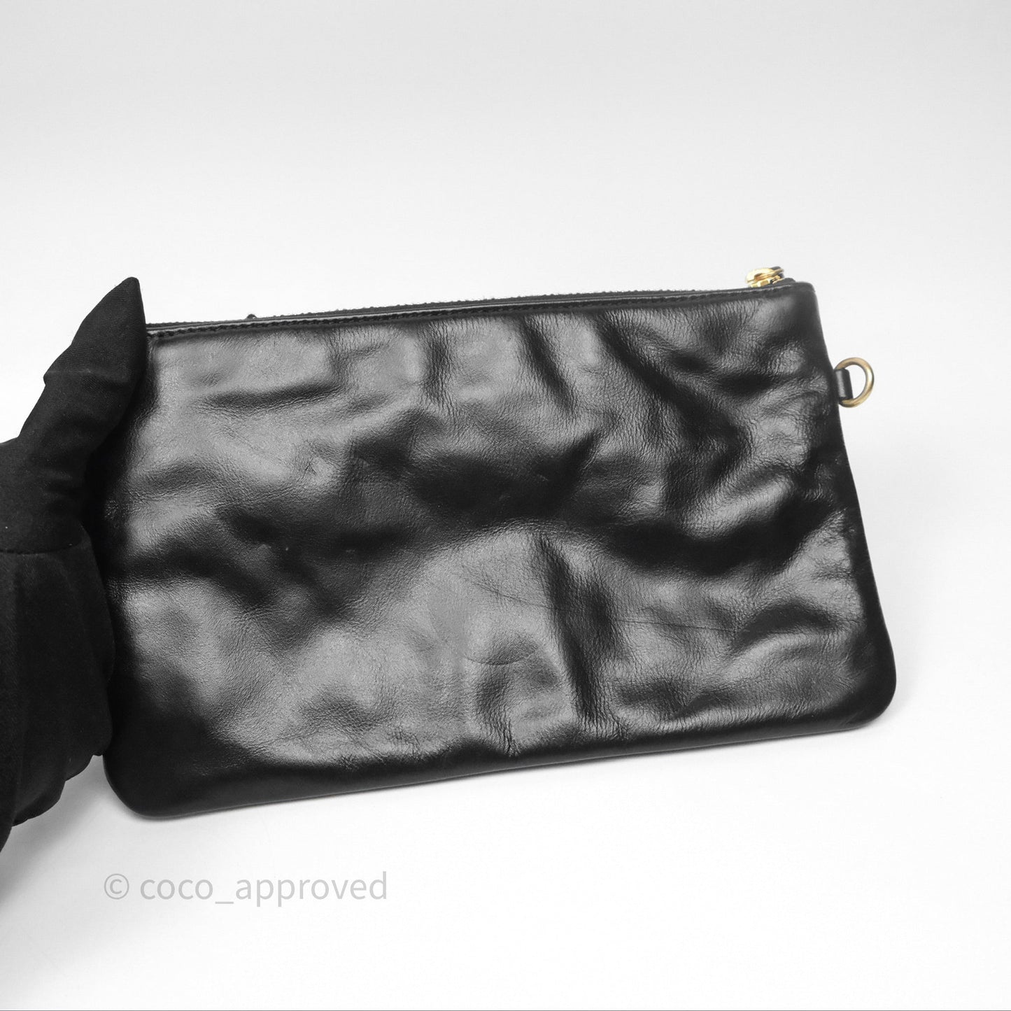 Chanel 22 Small Black Shiny Calfskin Aged Gold Hardware