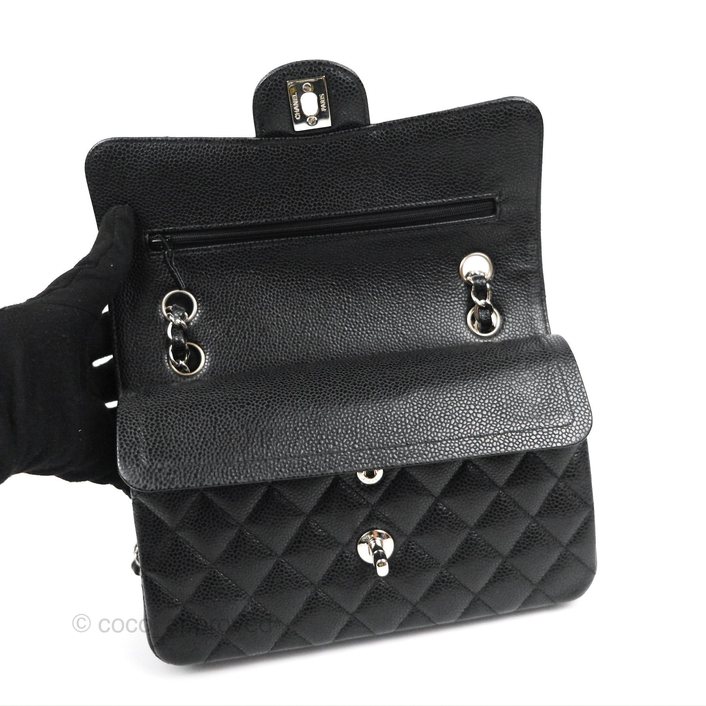 Chanel Small Classic Flap Quilted Black Caviar Silver Hardware