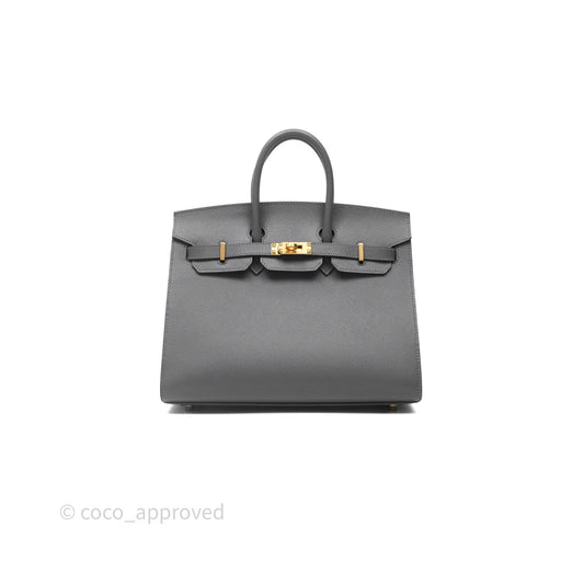 Hermes Birkin 25 Sellier Gris Meyer 0L Epsom Gold Hardware