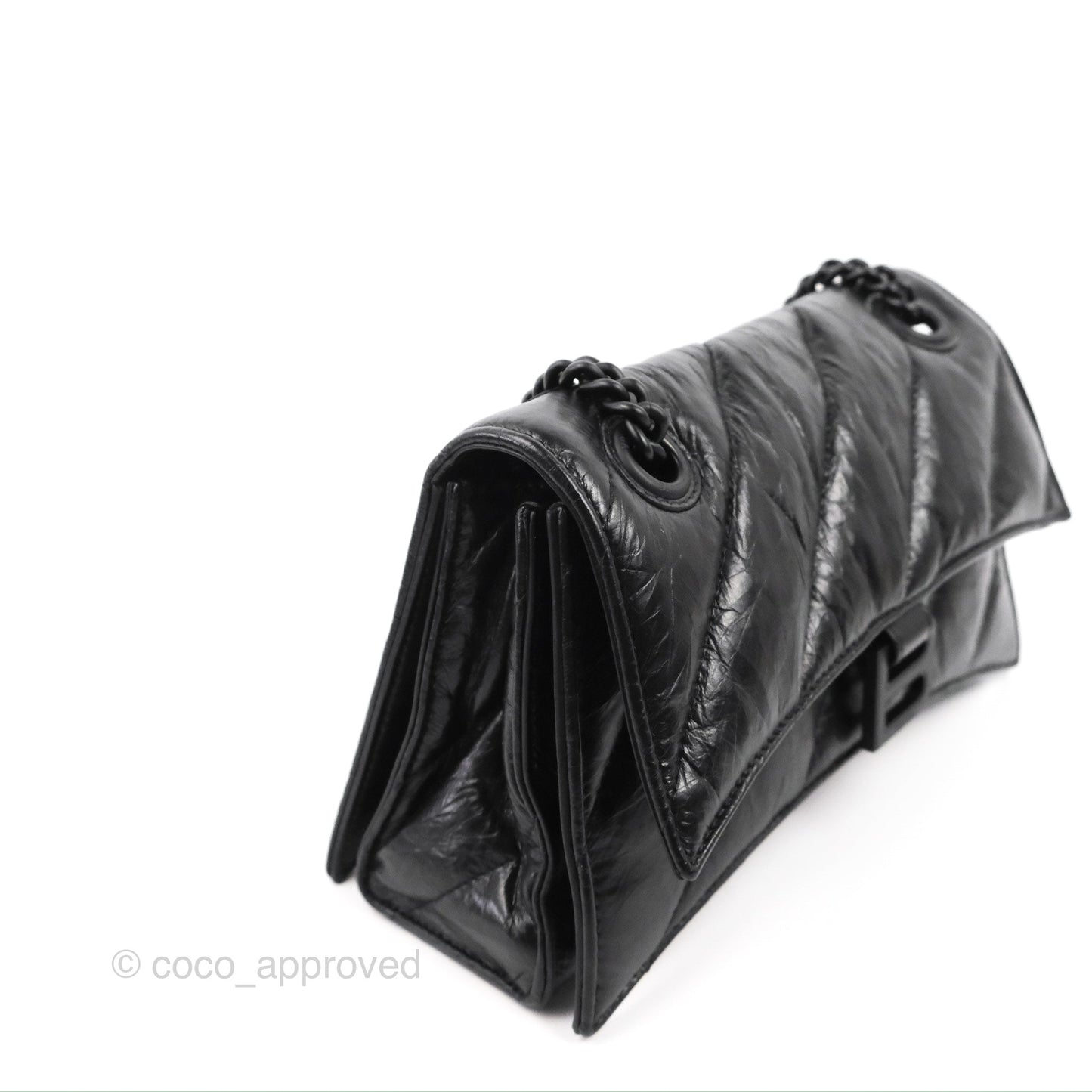 Balenciaga Small Crush Chain Bag Quilted Black Calfskin Black Matte Hardware