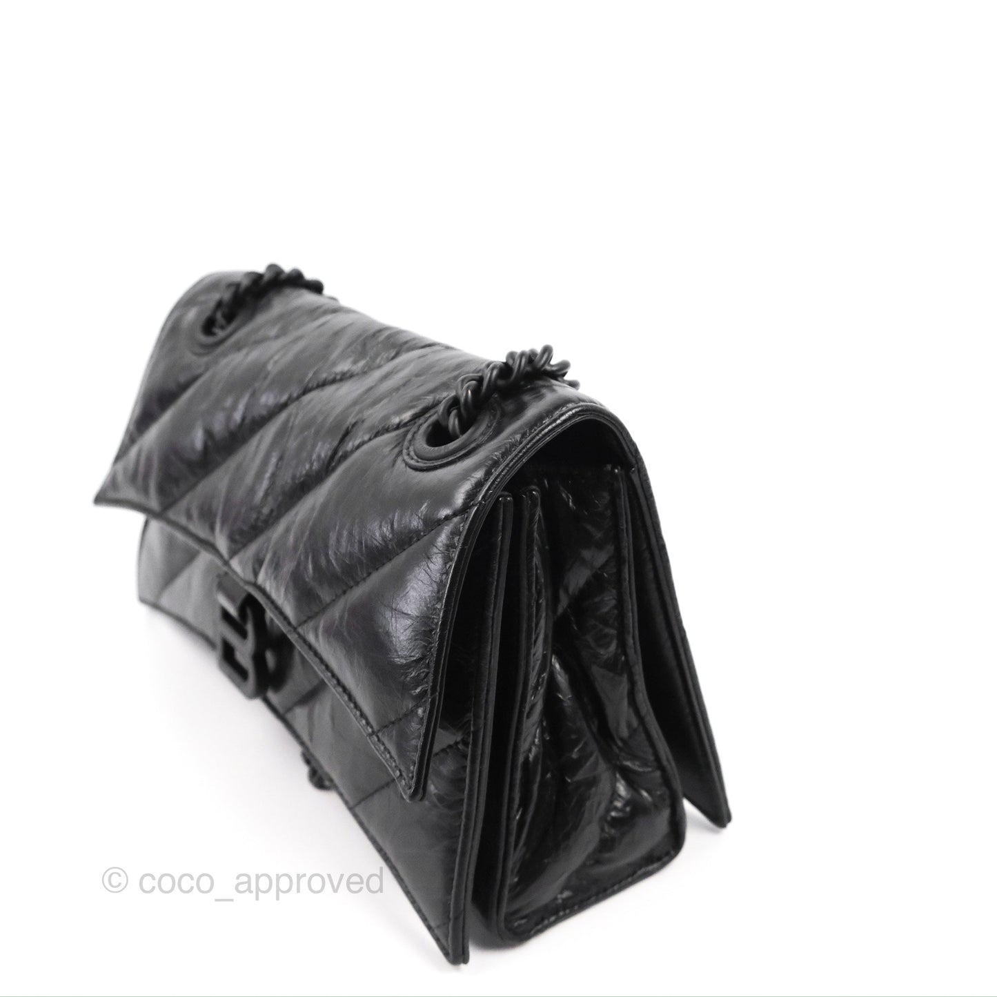 Balenciaga Small Crush Chain Bag Quilted Black Calfskin Black Matte Hardware