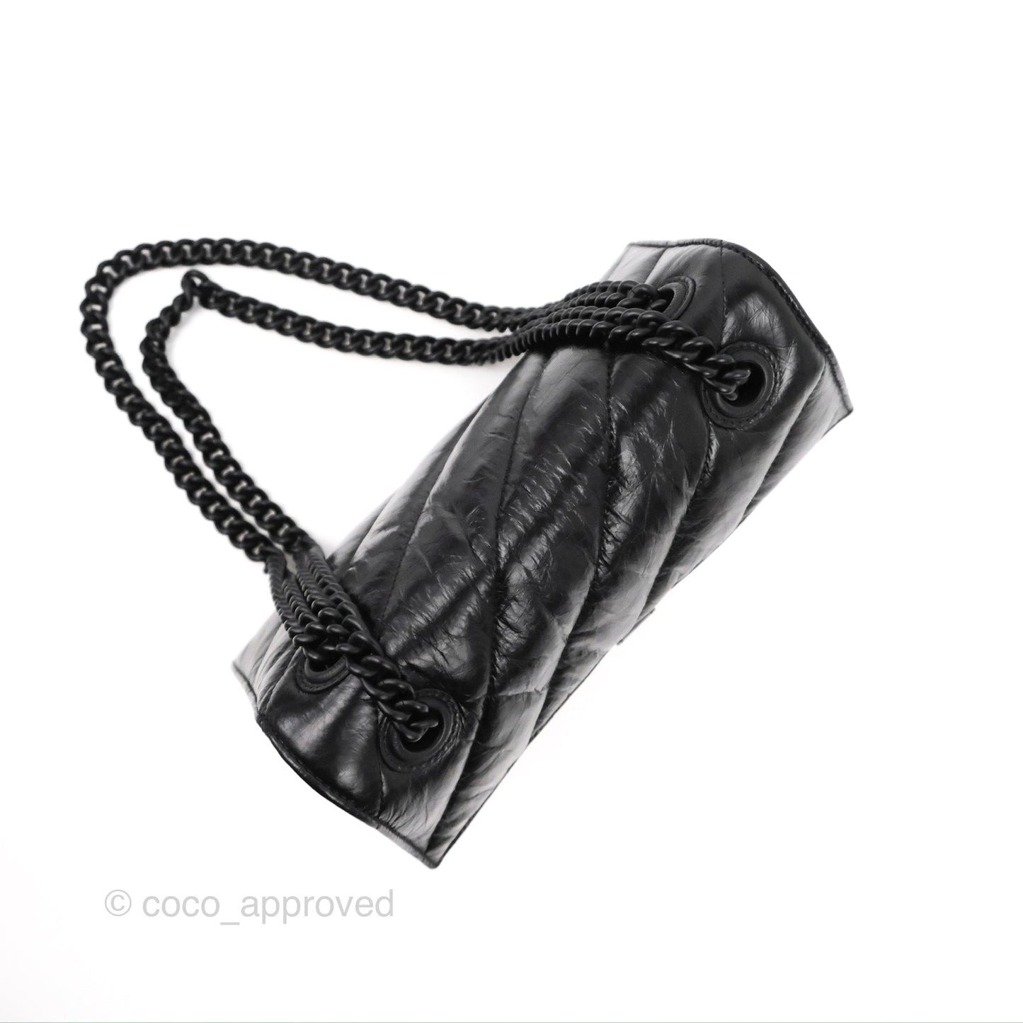 Balenciaga Small Crush Chain Bag Quilted Black Calfskin Black Matte Hardware