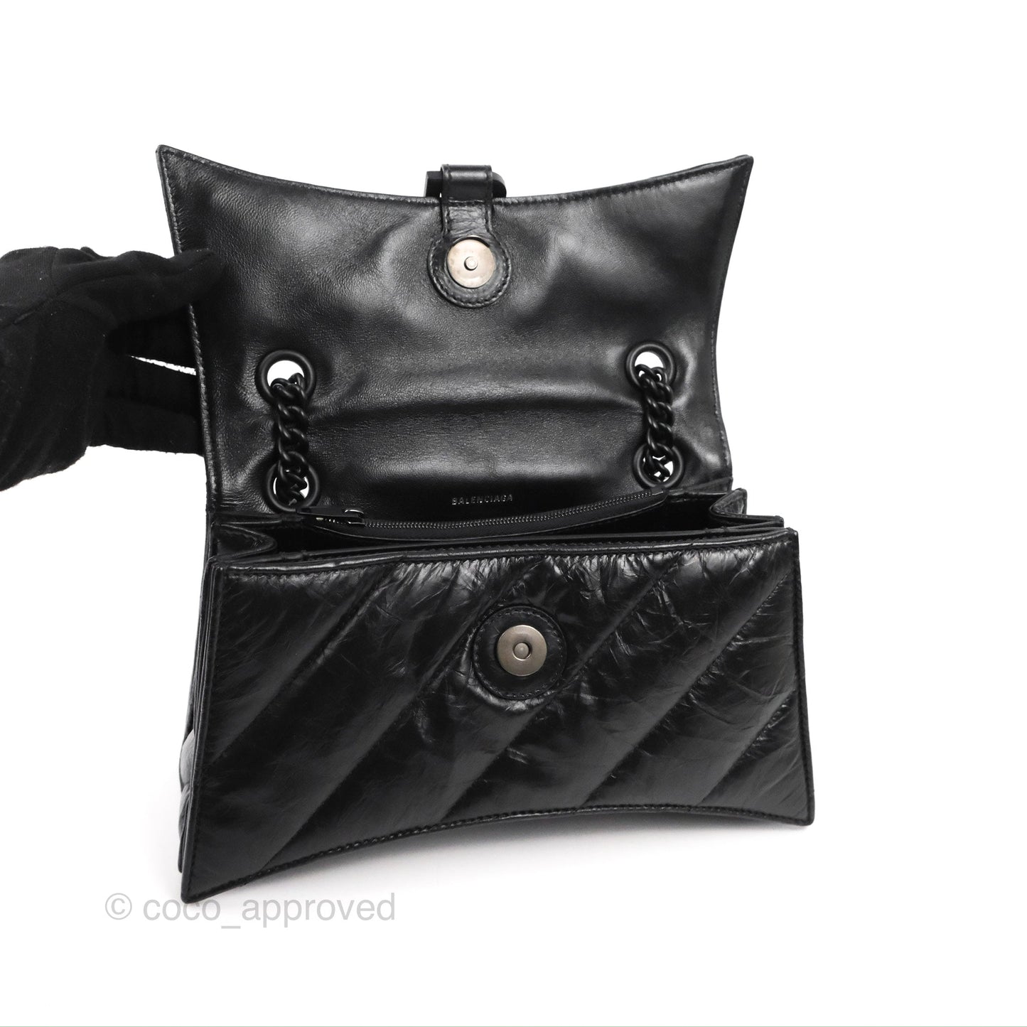 Balenciaga Small Crush Chain Bag Quilted Black Calfskin Black Matte Hardware