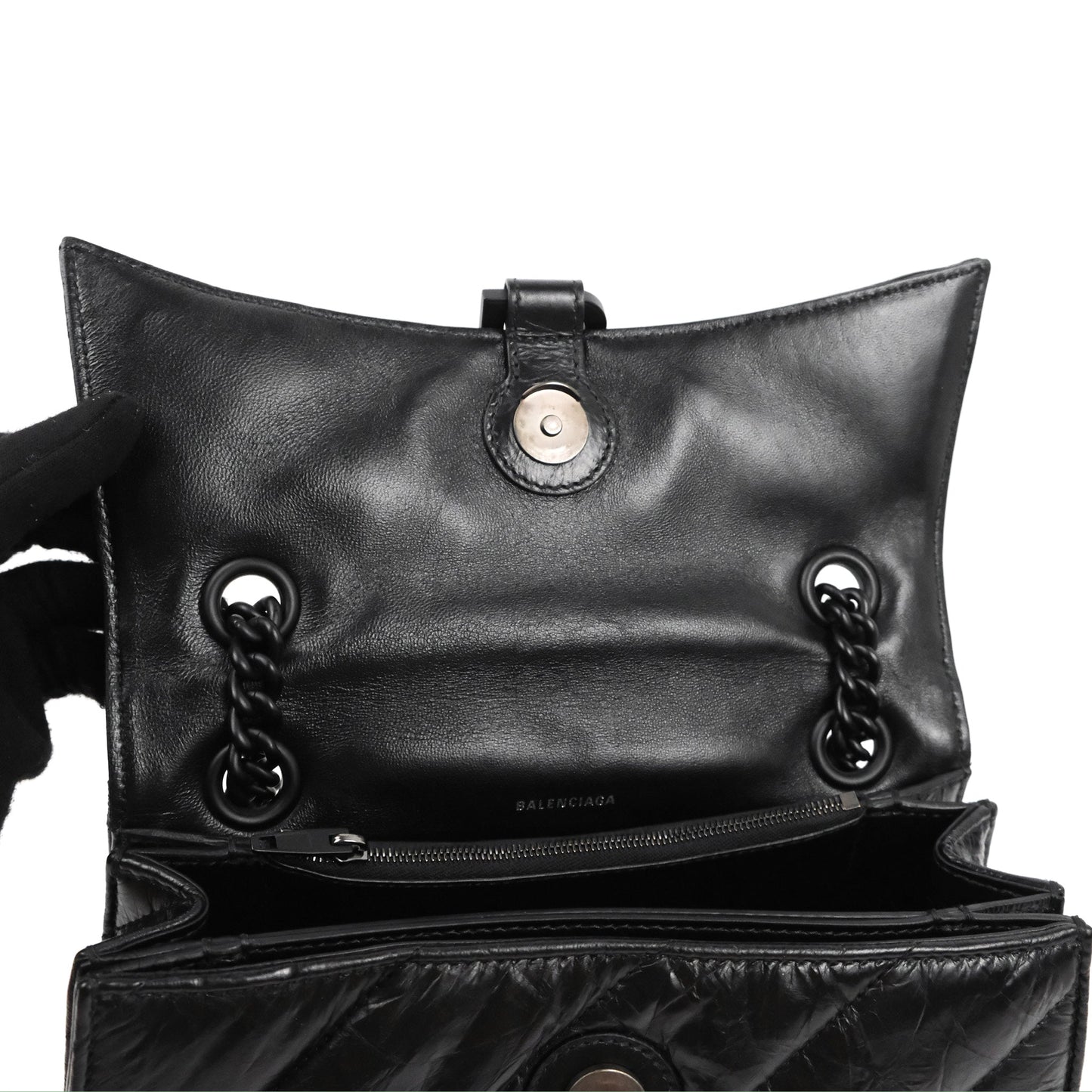 Balenciaga Small Crush Chain Bag Quilted Black Calfskin Black Matte Hardware