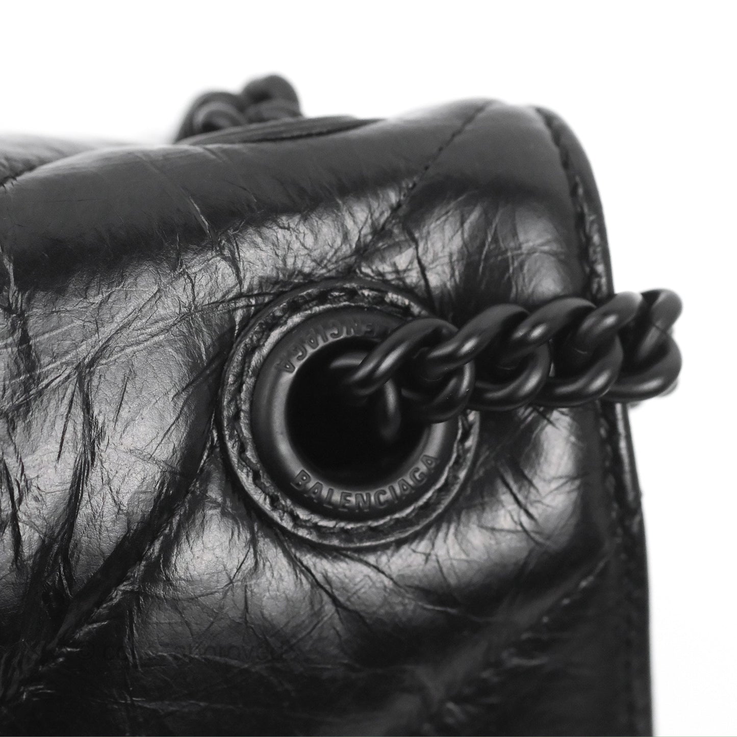 Balenciaga Small Crush Chain Bag Quilted Black Calfskin Black Matte Hardware