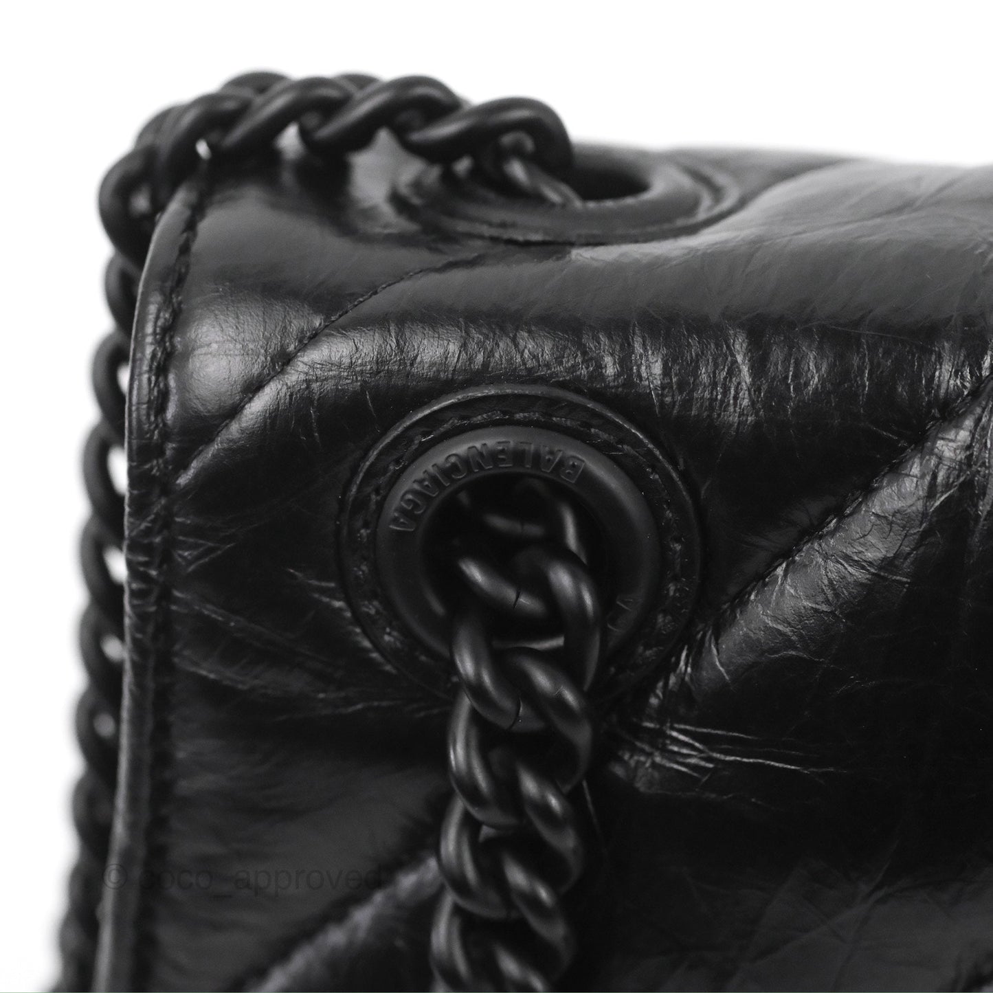 Balenciaga Small Crush Chain Bag Quilted Black Calfskin Black Matte Hardware