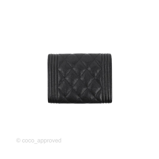 Chanel Quilted Boy Flap Coin Purse Black Caviar Aged Gold Hardware