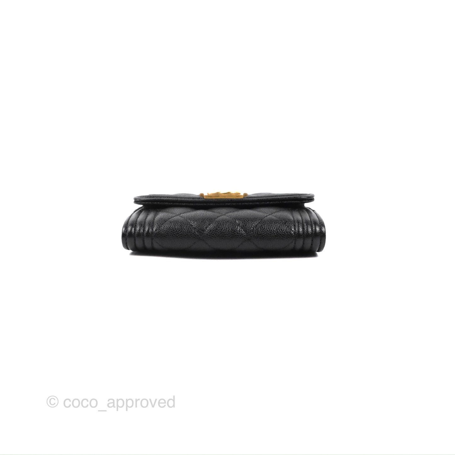 Chanel Quilted Boy Flap Coin Purse Black Caviar Aged Gold Hardware