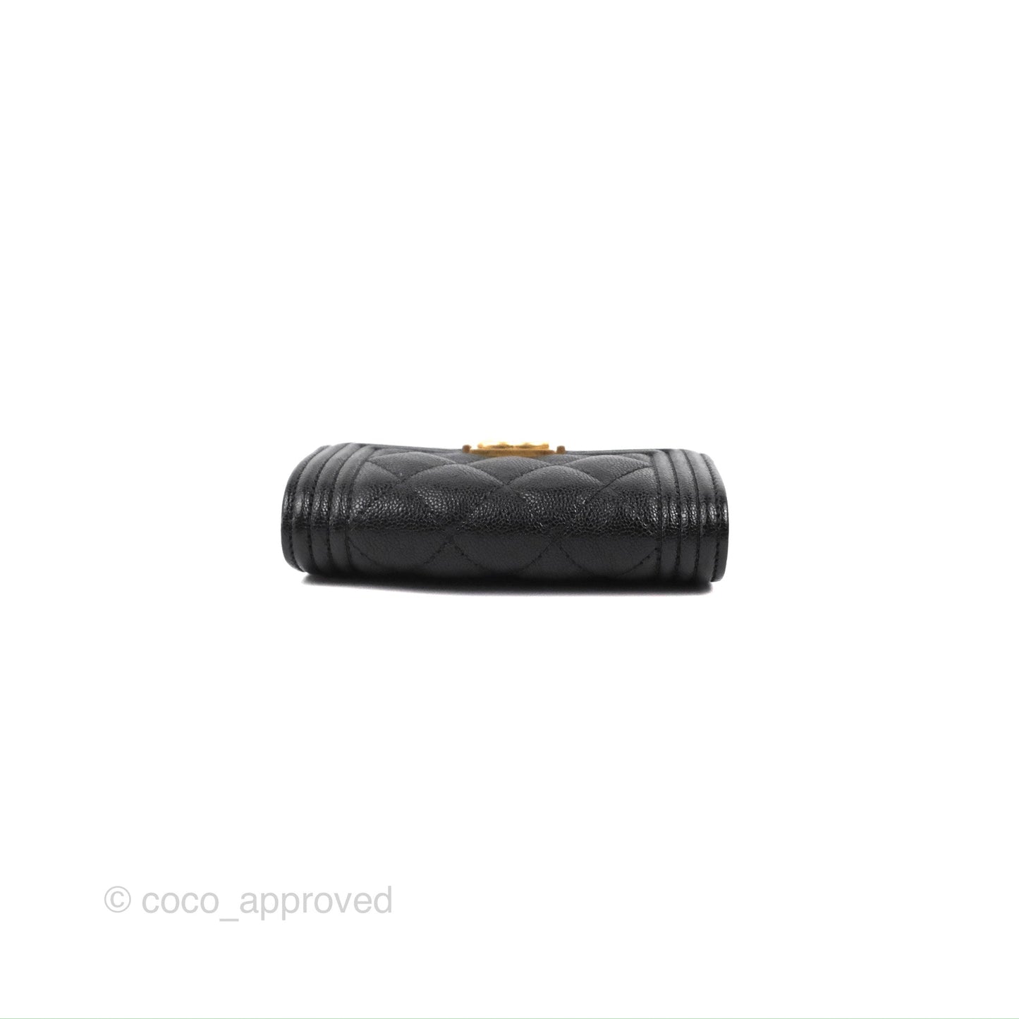Chanel Quilted Boy Flap Coin Purse Black Caviar Aged Gold Hardware