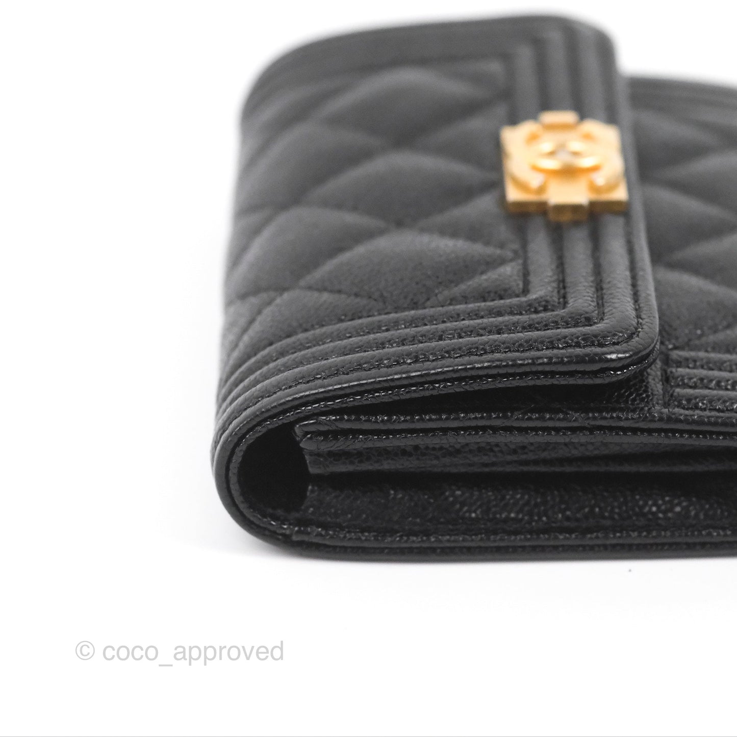 Chanel Quilted Boy Flap Coin Purse Black Caviar Aged Gold Hardware
