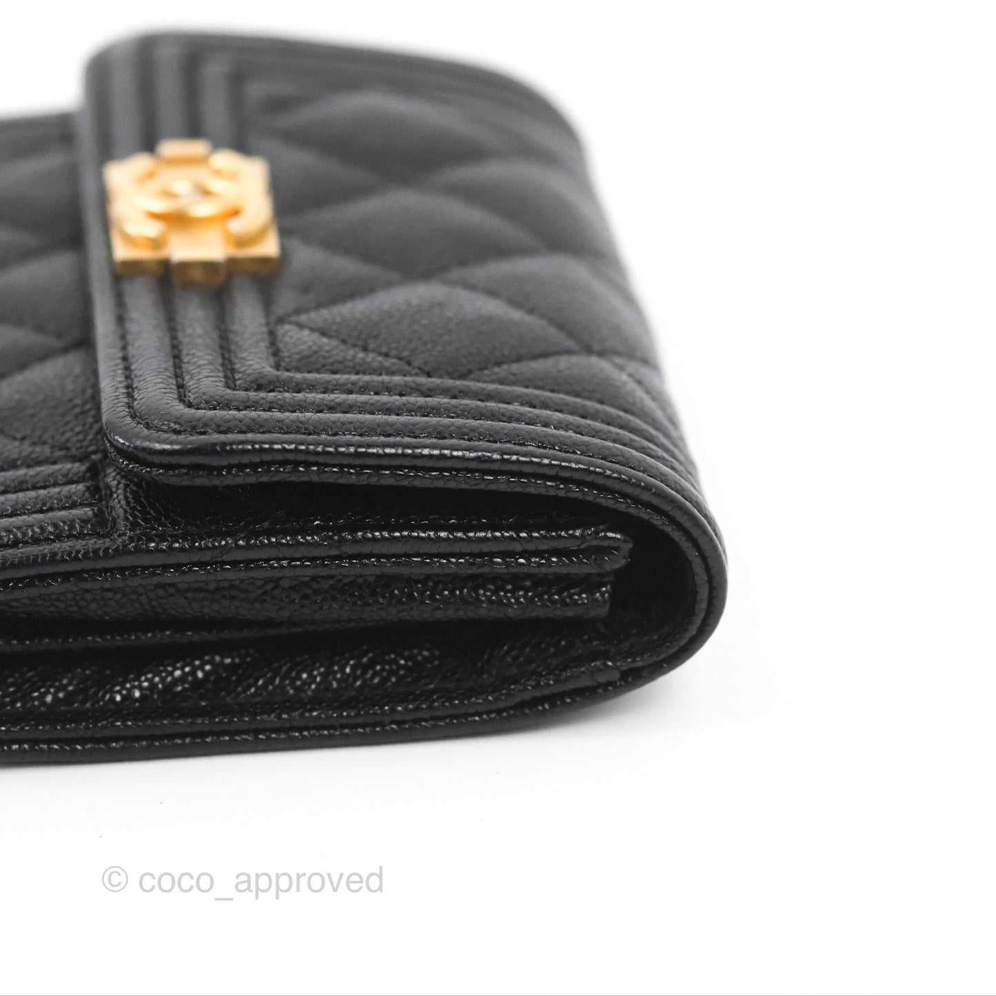 Chanel Quilted Boy Flap Coin Purse Black Caviar Aged Gold Hardware