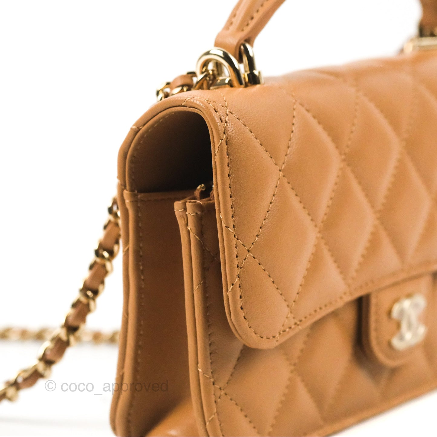 Chanel Top Handle Mini WOC Caramel Dark Beige Lambskin Gold Hardware