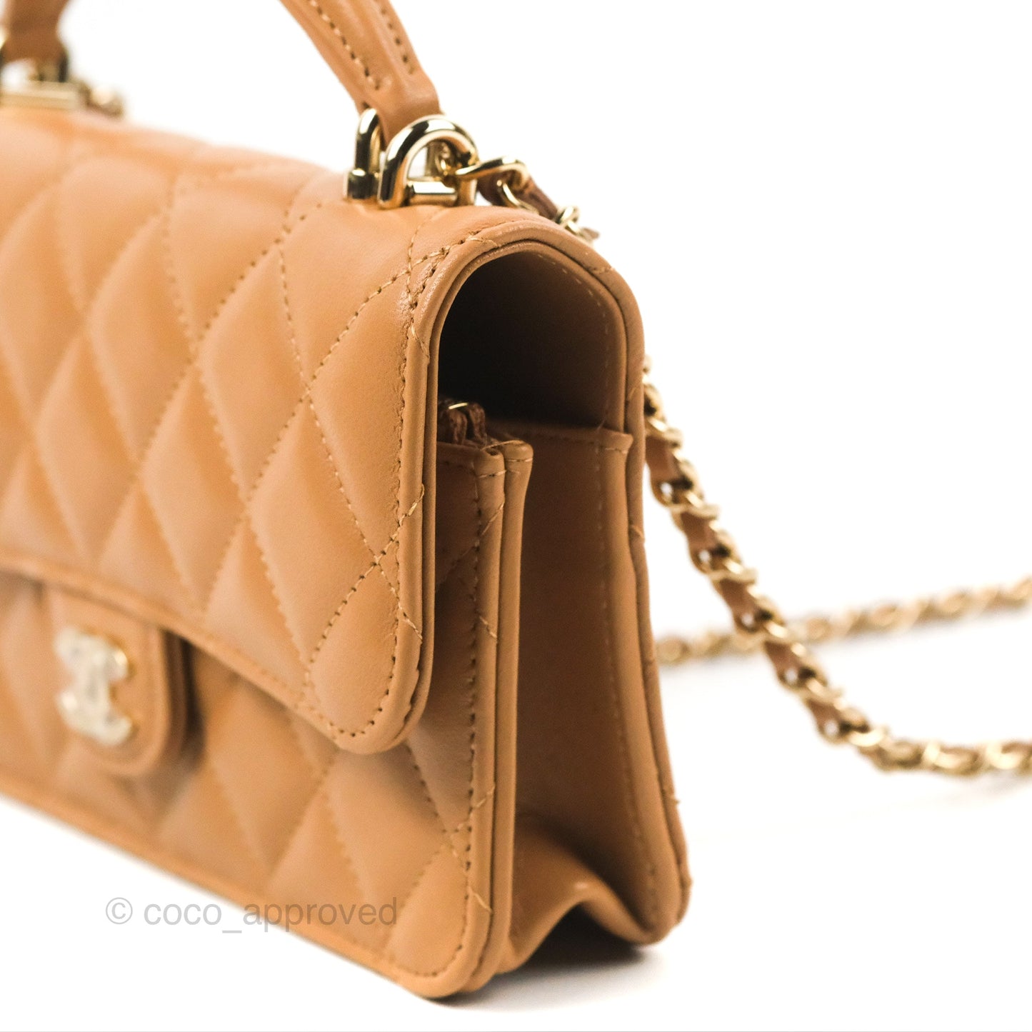 Chanel Top Handle Mini WOC Caramel Dark Beige Lambskin Gold Hardware
