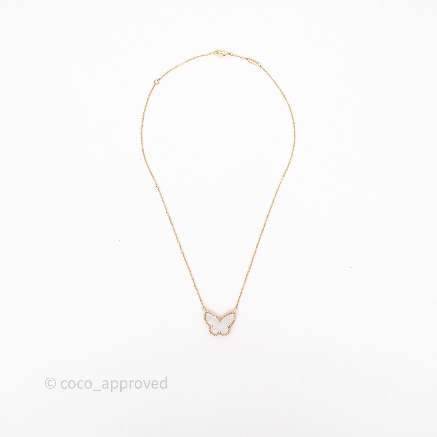 Van Cleef & Arpels Lucky Alhambra Butterfly Pendant Necklace Mother-of-pearl 18K Yellow Gold