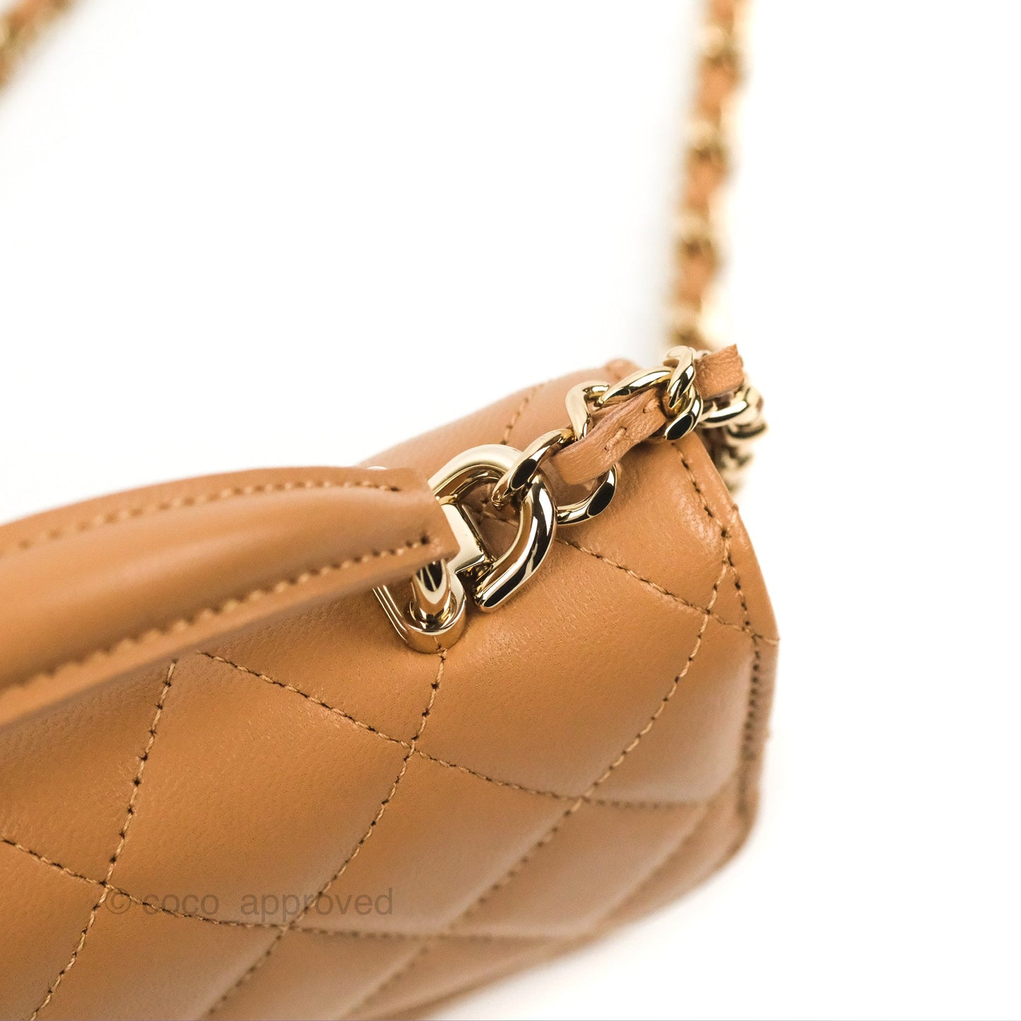 Chanel Top Handle Mini WOC Caramel Dark Beige Lambskin Gold Hardware