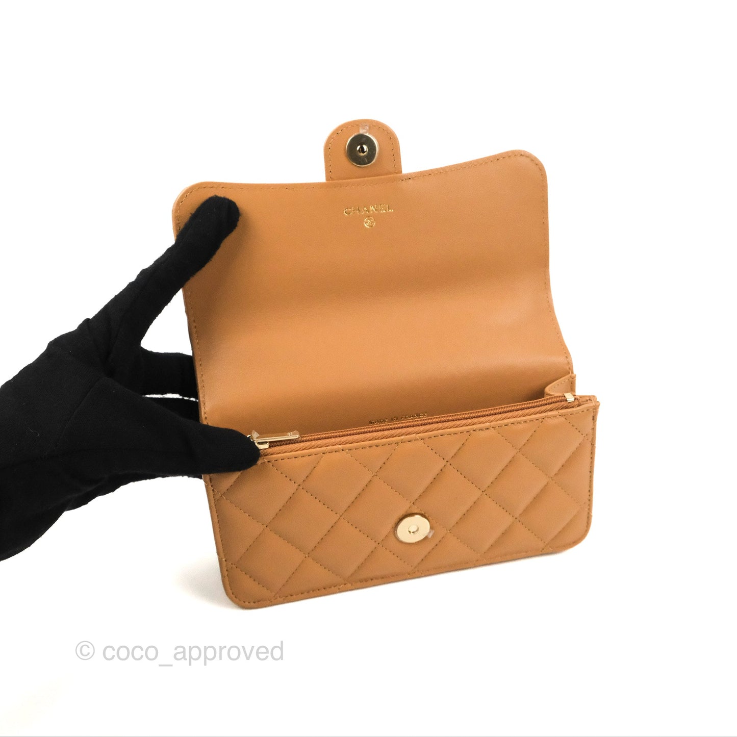 Chanel Top Handle Mini WOC Caramel Dark Beige Lambskin Gold Hardware