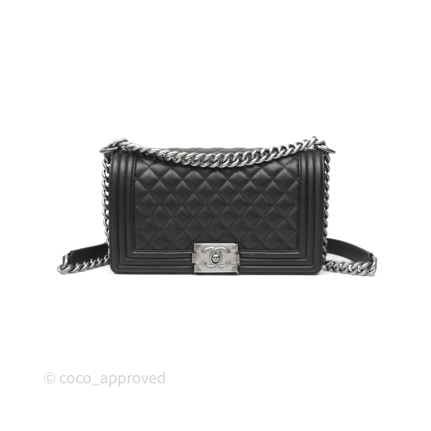 Chanel Quilted Medium Boy Black Lambskin Ruthenium Hardware