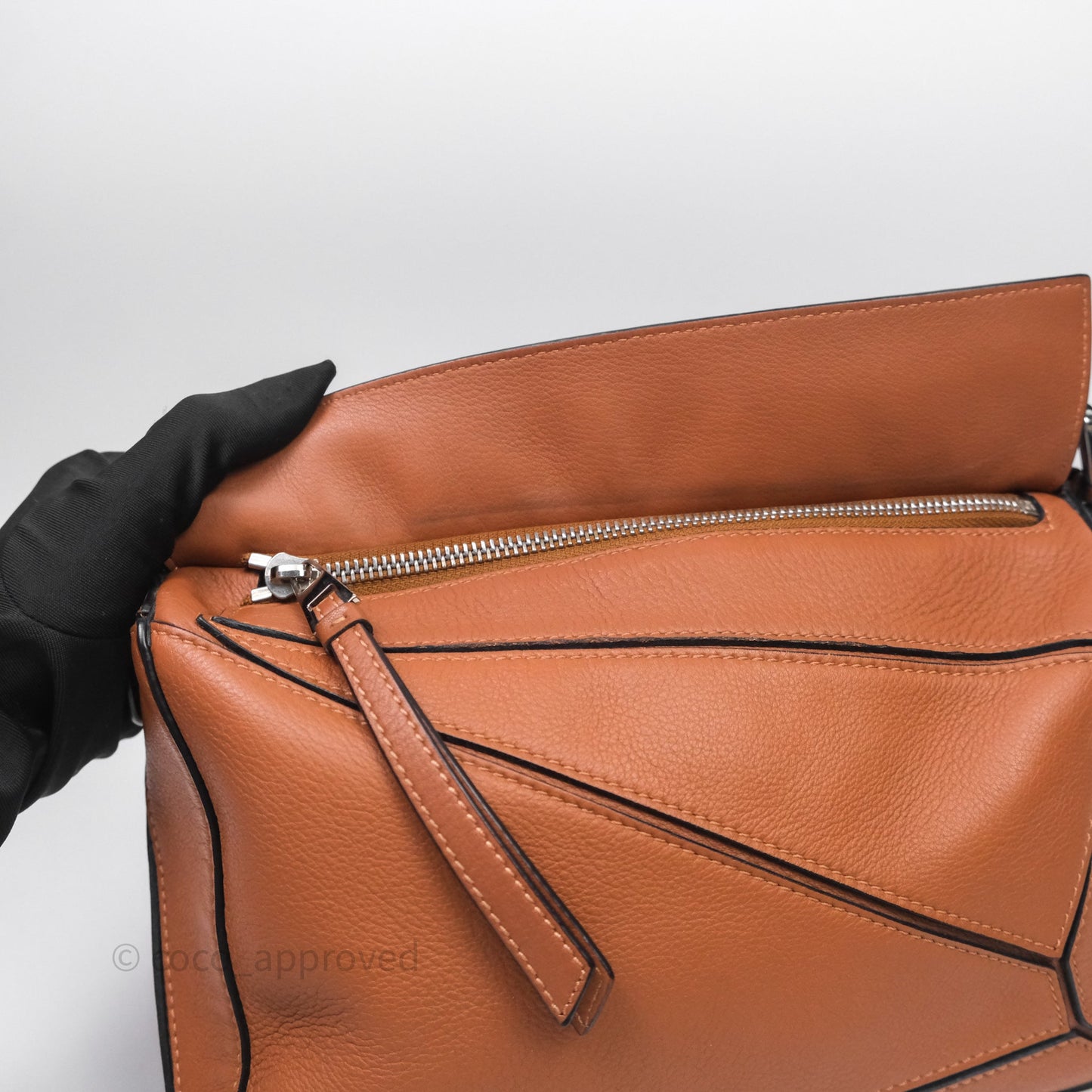 Loewe Small Puzzle Bag Tan Calfskin Silver Hardware