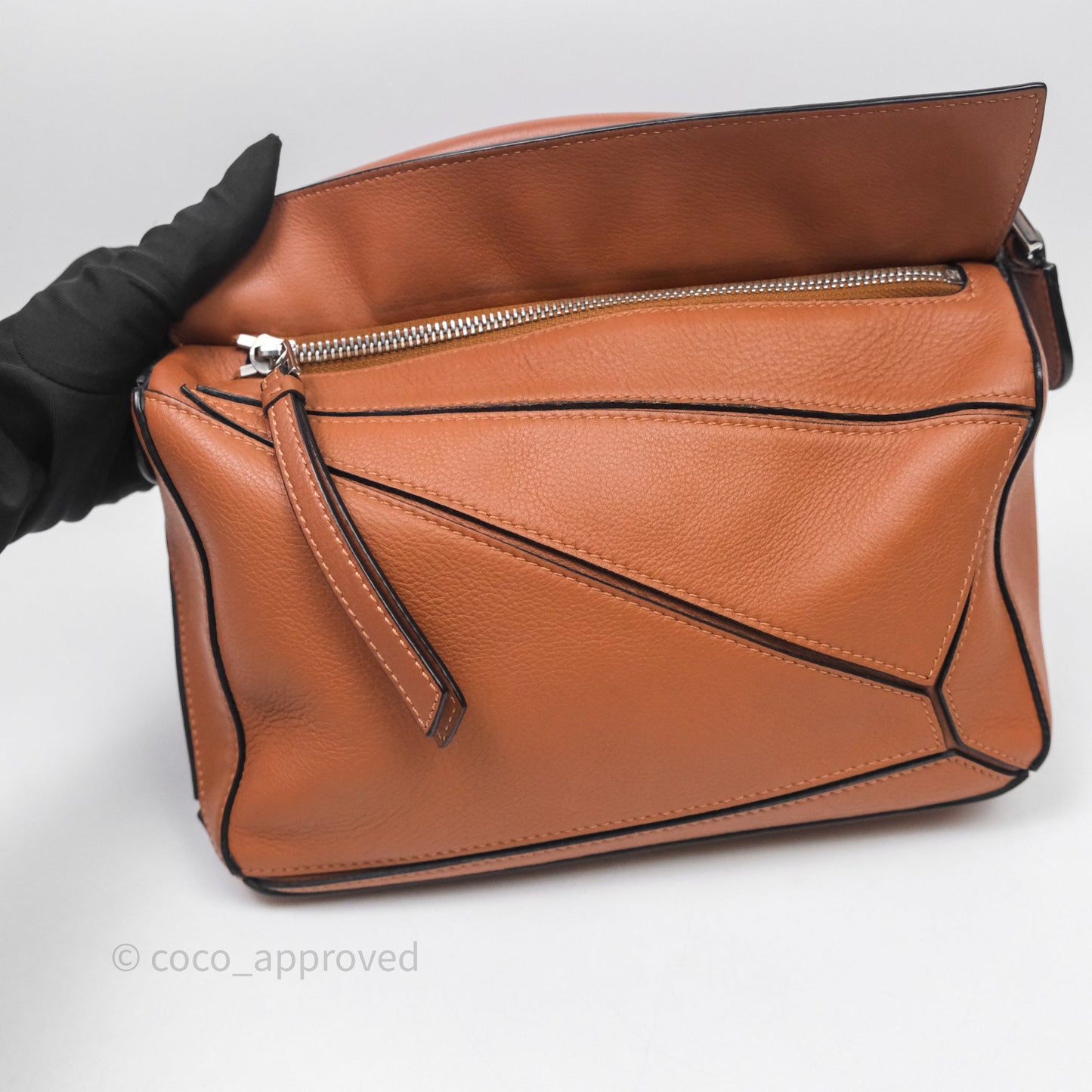Loewe Small Puzzle Bag Tan Calfskin Silver Hardware