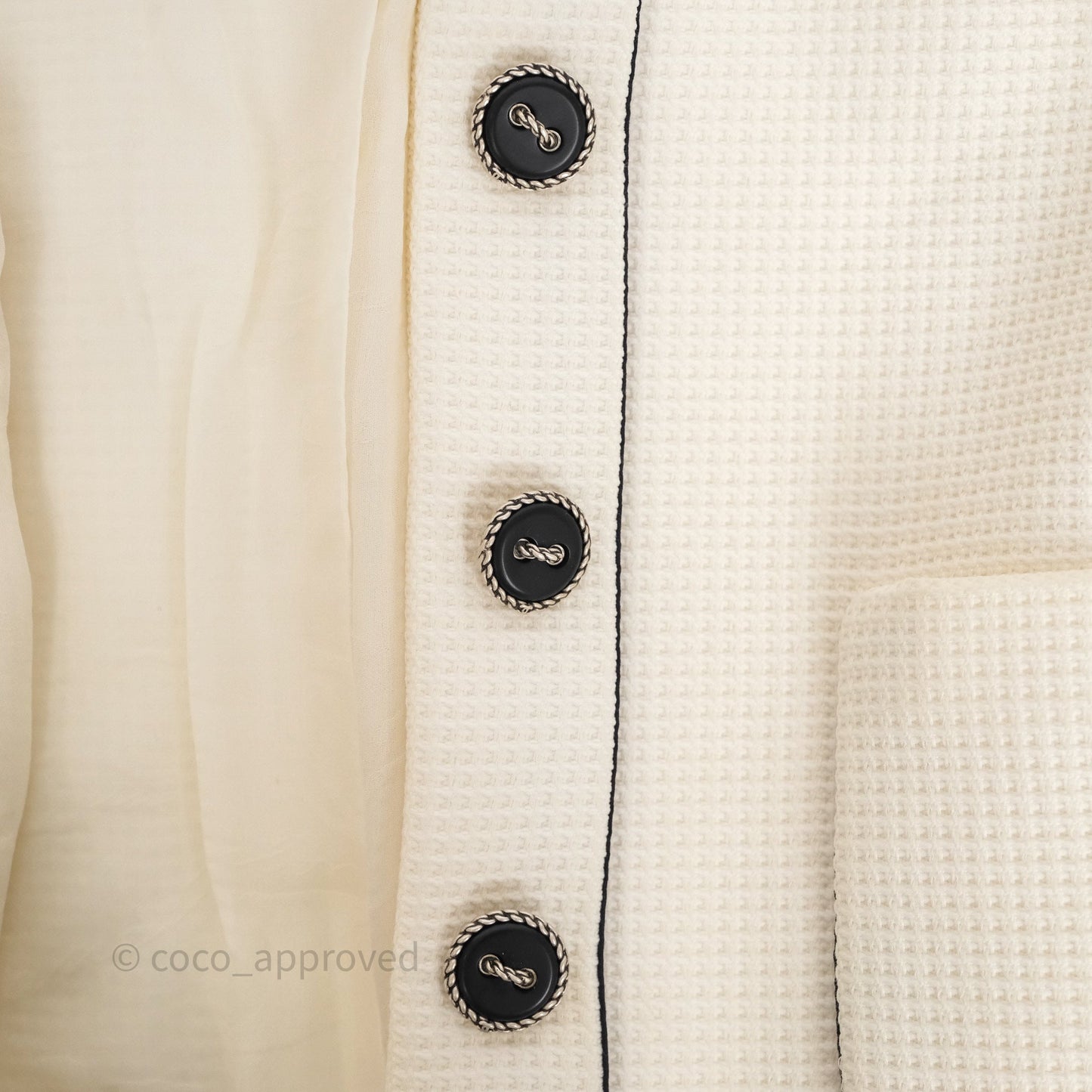 Chanel Jacket Cotton Tweed White/ Black Size 36