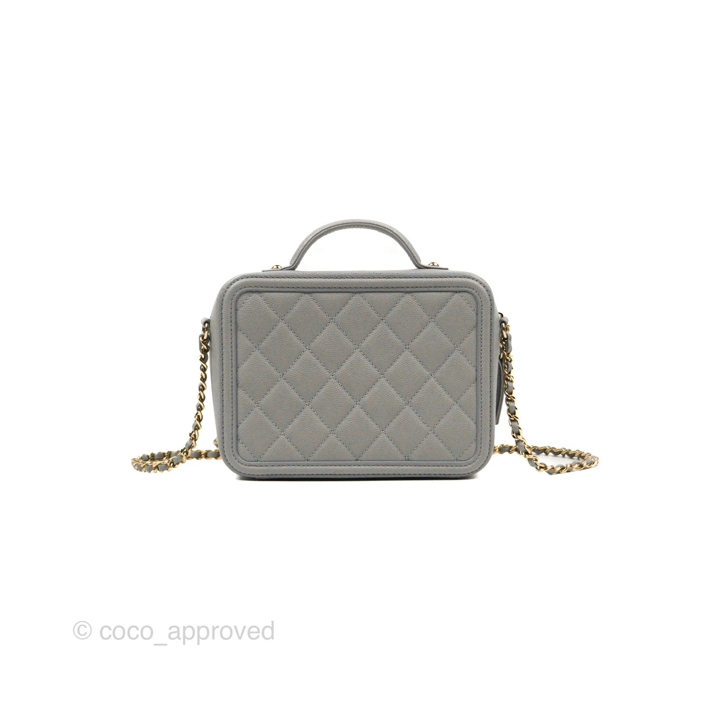 Chanel Quilted Small CC Filigree Vanity Case Grey Caviar Gold Hardware