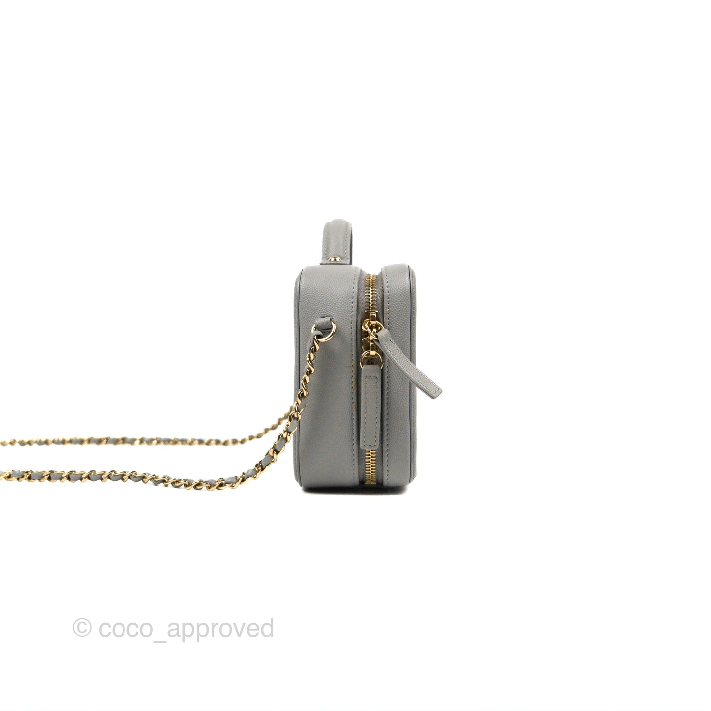 Chanel Quilted Small CC Filigree Vanity Case Grey Caviar Gold Hardware