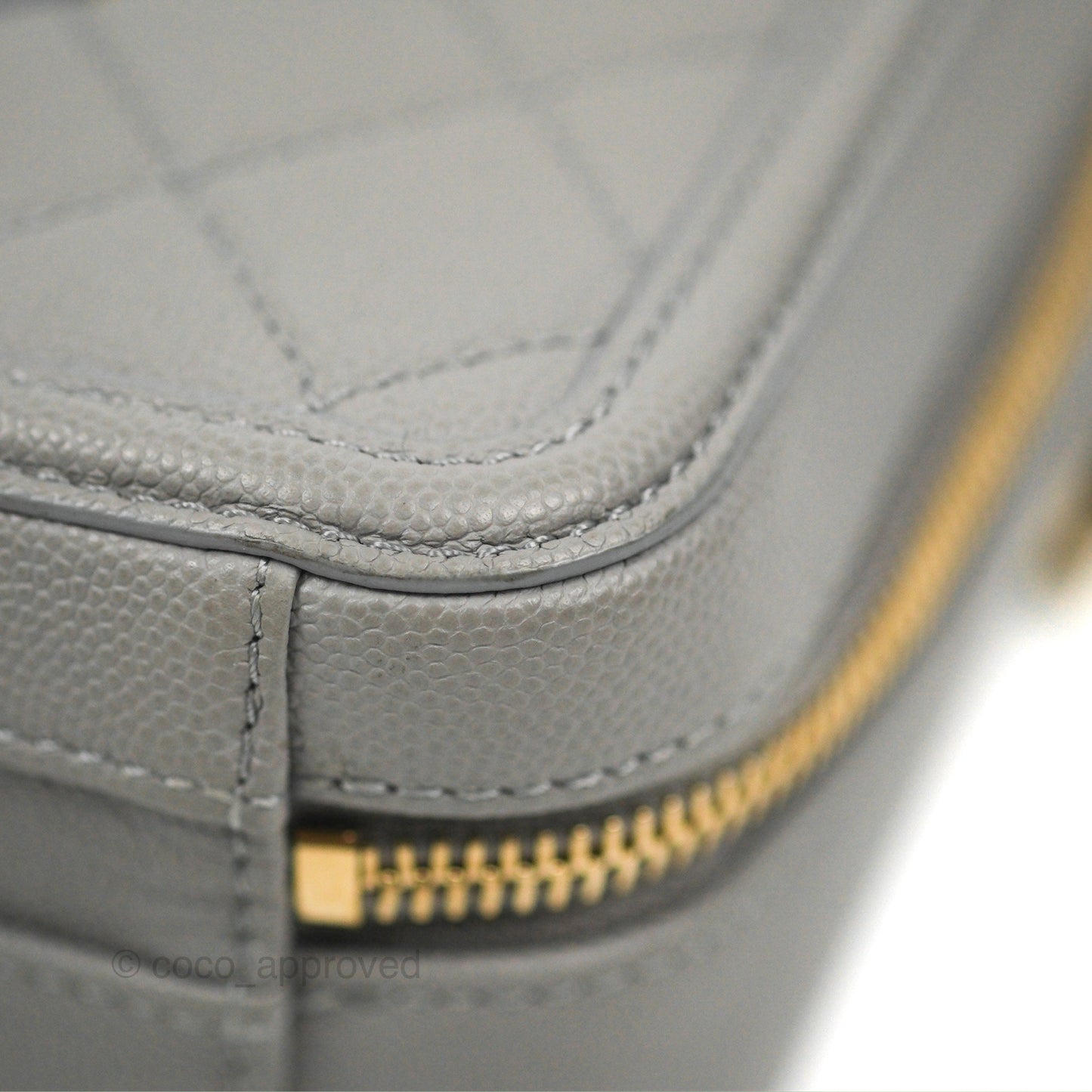 Chanel Quilted Small CC Filigree Vanity Case Grey Caviar Gold Hardware