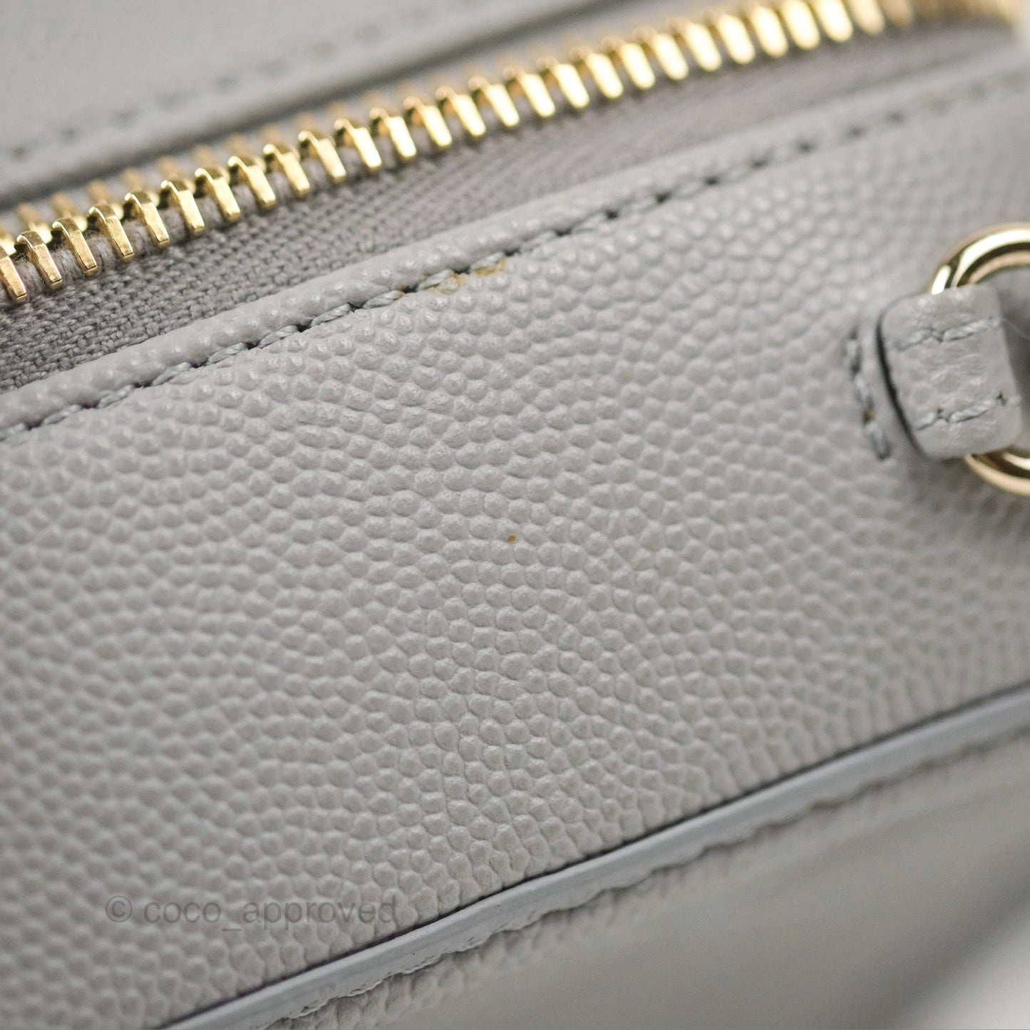 Chanel Quilted Small CC Filigree Vanity Case Grey Caviar Gold Hardware