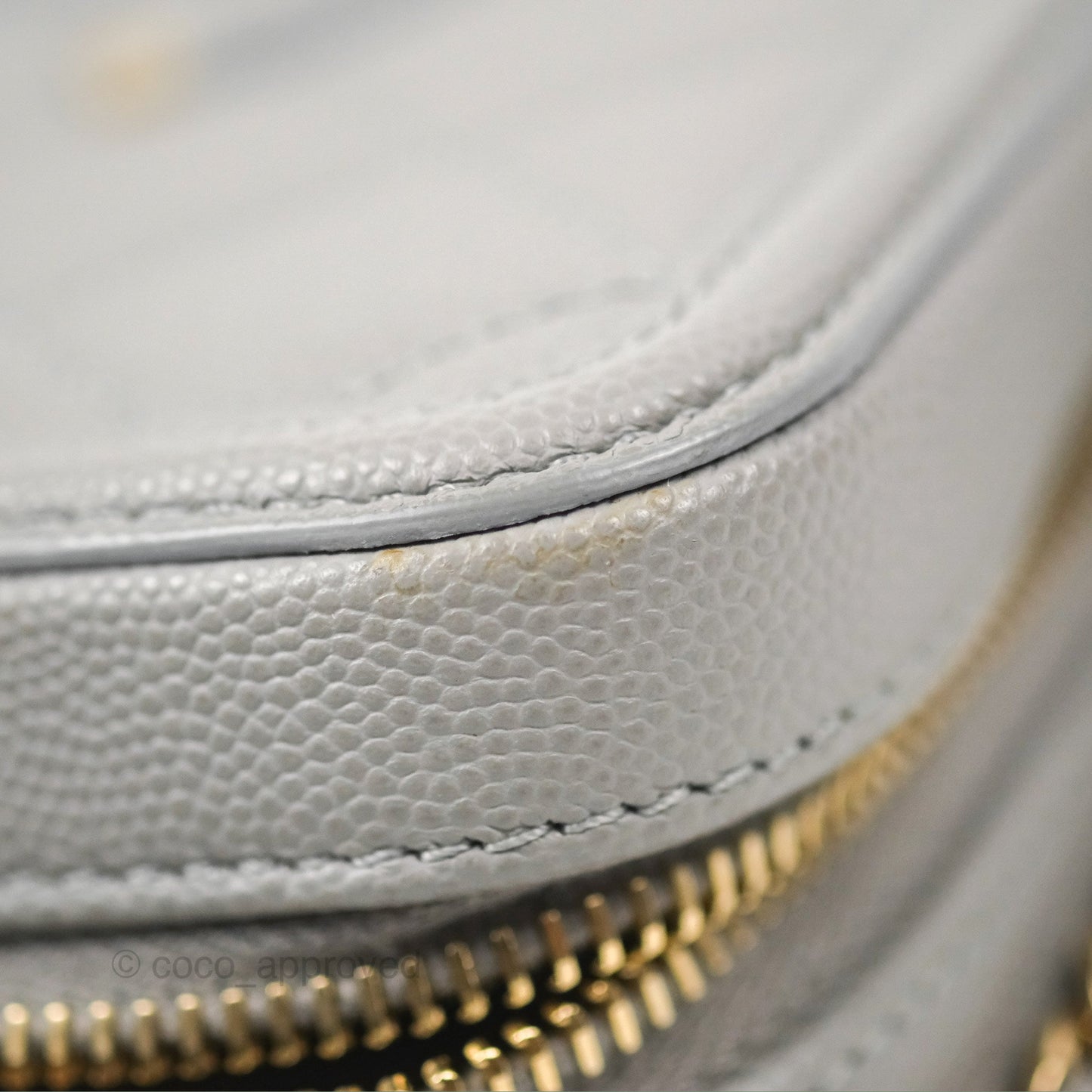 Chanel Quilted Small CC Filigree Vanity Case Grey Caviar Gold Hardware