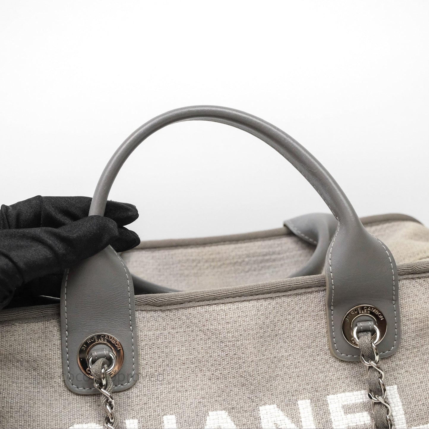 Chanel Deauville Bowling Bag Grey Silver Hardware